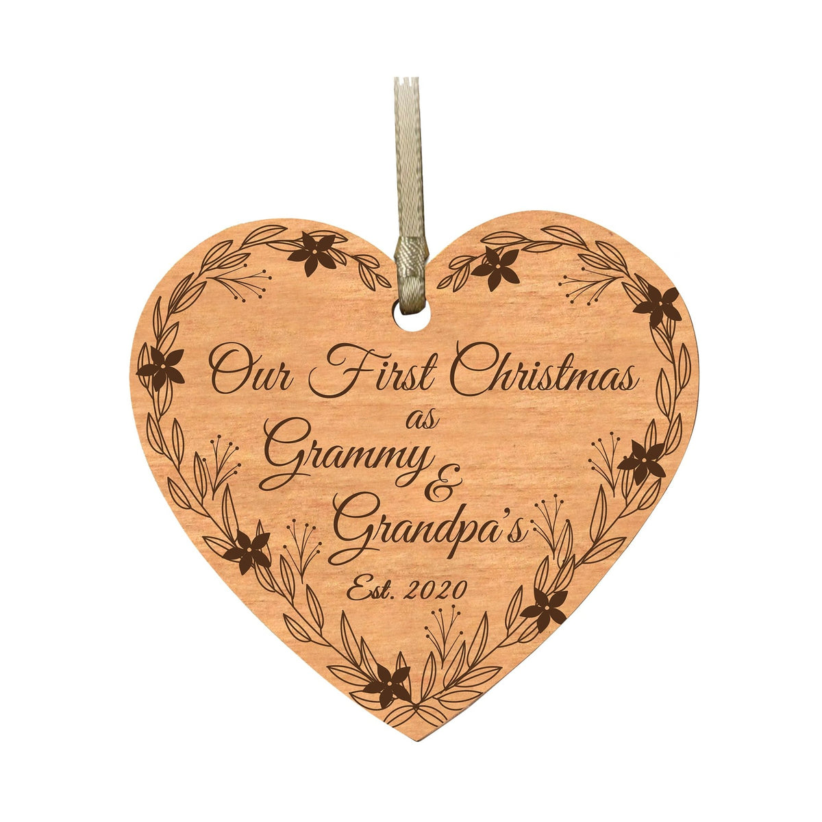 Personalized Modern 3.75x4in Christmas Wooden Heart Ornament for Grandparents - Our First Christmas - LifeSong Milestones