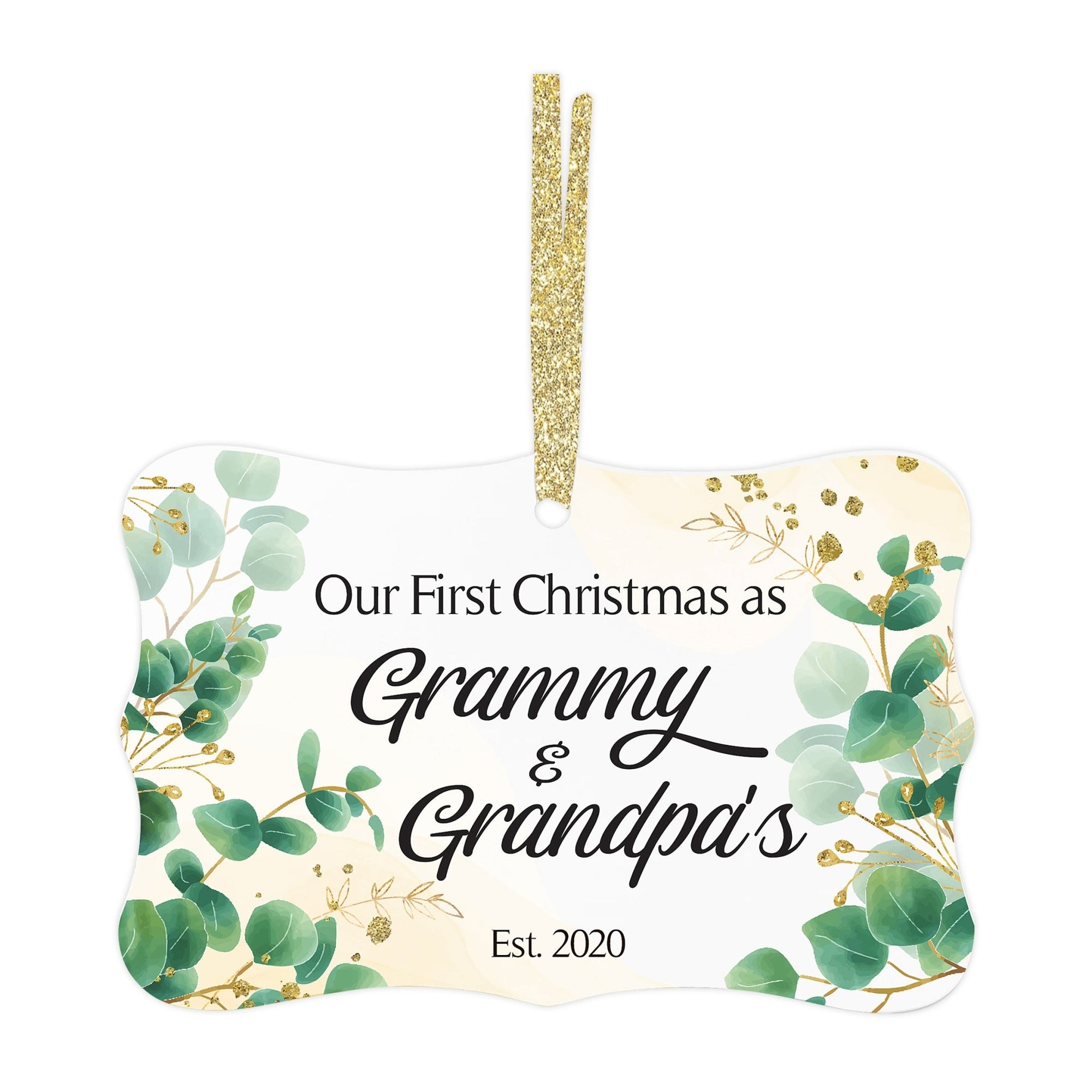 Personalized Modern 4x2.5in Christmas White Scalloped Ornament for Grandparents - Our First Christmas - LifeSong Milestones