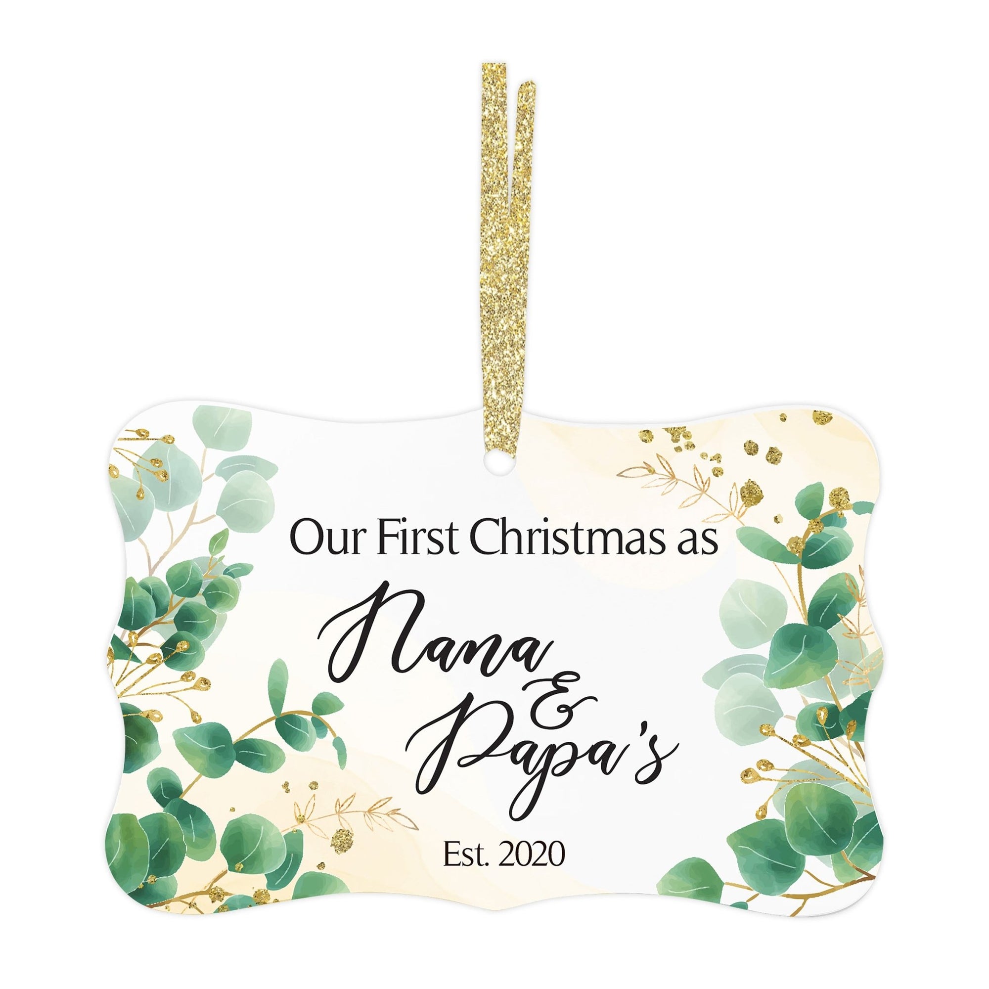 Personalized Modern 4x2.5in Christmas White Scalloped Ornament for Grandparents - Our First Christmas - LifeSong Milestones