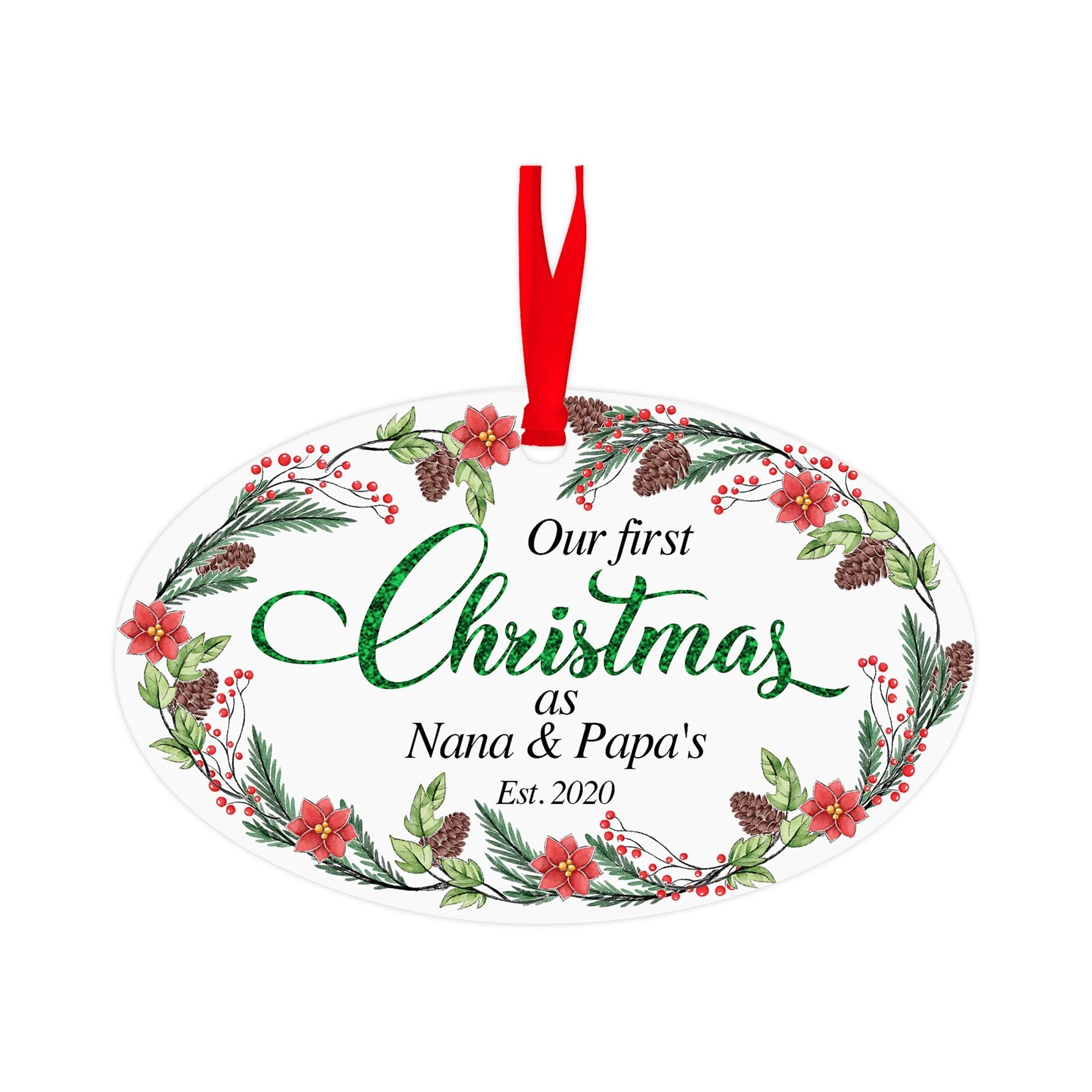 Personalized Modern 4x2.5in Christmas Wooden Oval White Ornament for Grandparents - Our First Christmas - LifeSong Milestones