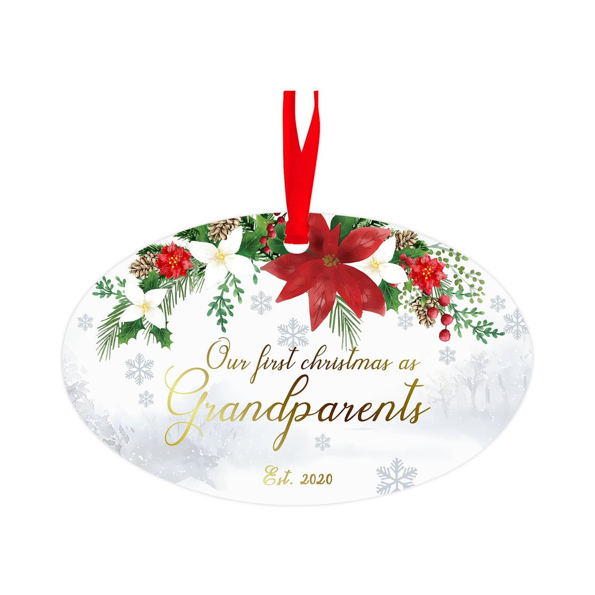 Personalized Modern 4x2.5in Christmas Wooden Oval White Ornament for Grandparents - Our First Christmas - LifeSong Milestones