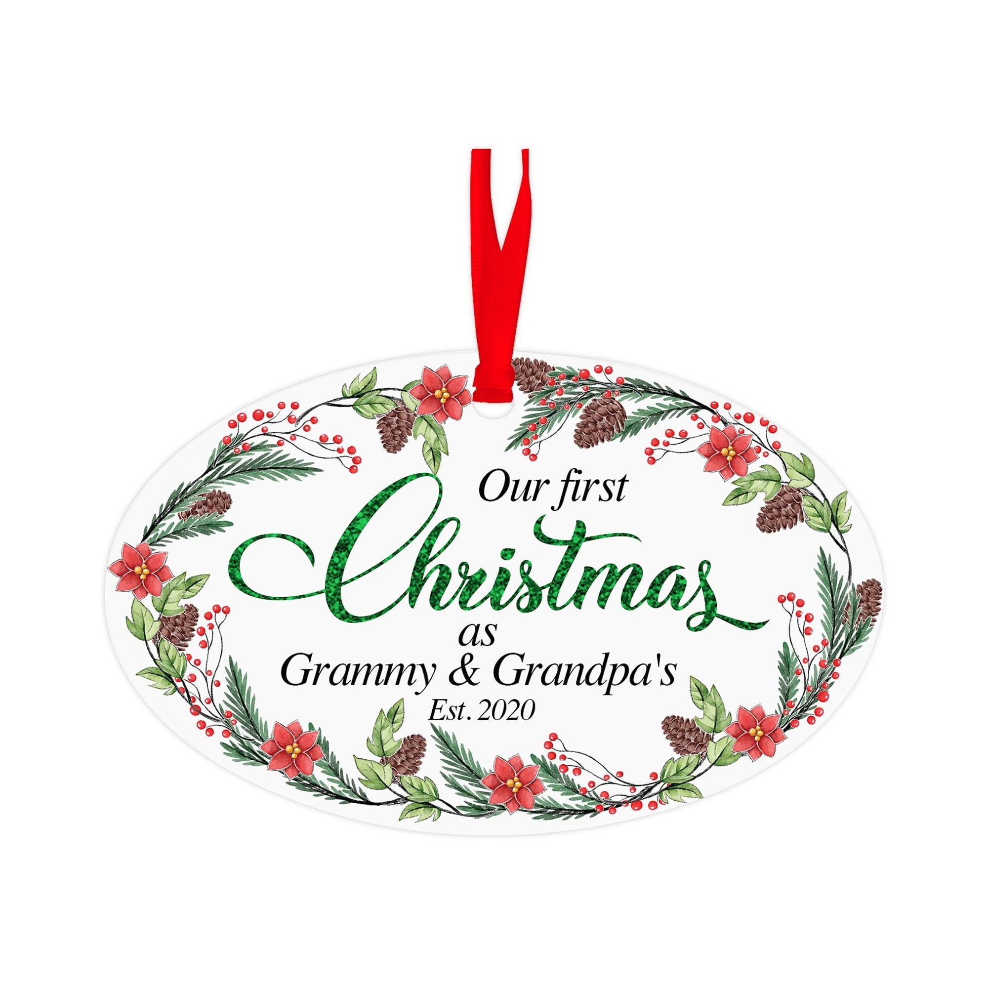 Personalized Modern 4x2.5in Christmas Wooden Oval White Ornament for Grandparents - Our First Christmas - LifeSong Milestones