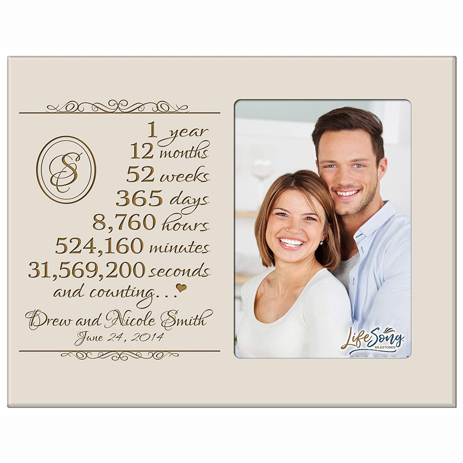 Lifesong Milestones Personalized Couples 1st Wedding Anniversary Picture Frame Decorations