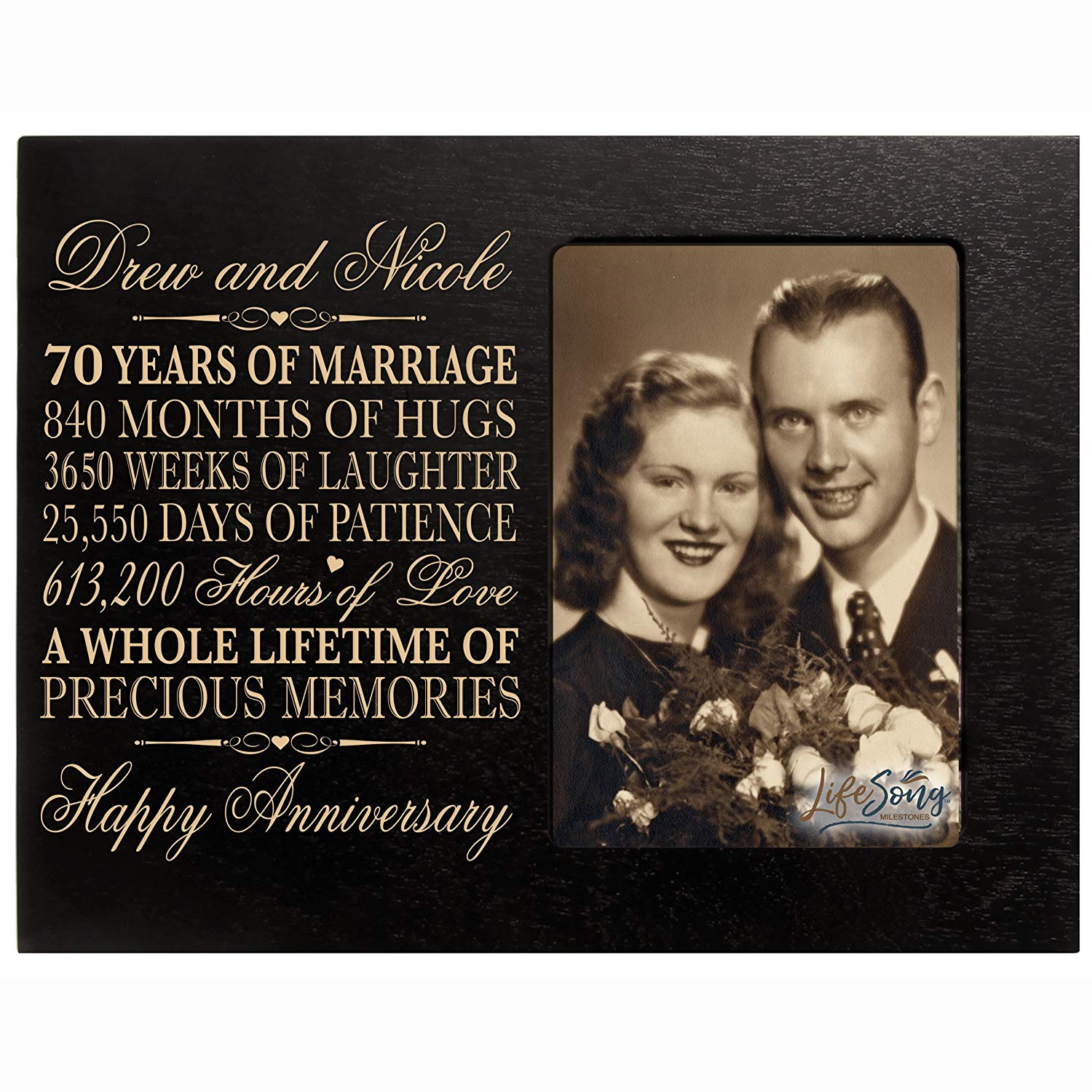 Lifesong Milestones Personalized Couples 70th Wedding Anniversary Picture Frame Decorations