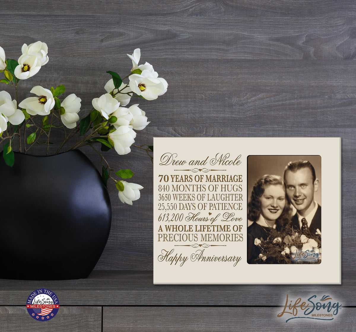 Unique Picture Frame 70th Wedding Anniversary Home Decor – Personalized Gift for Couples