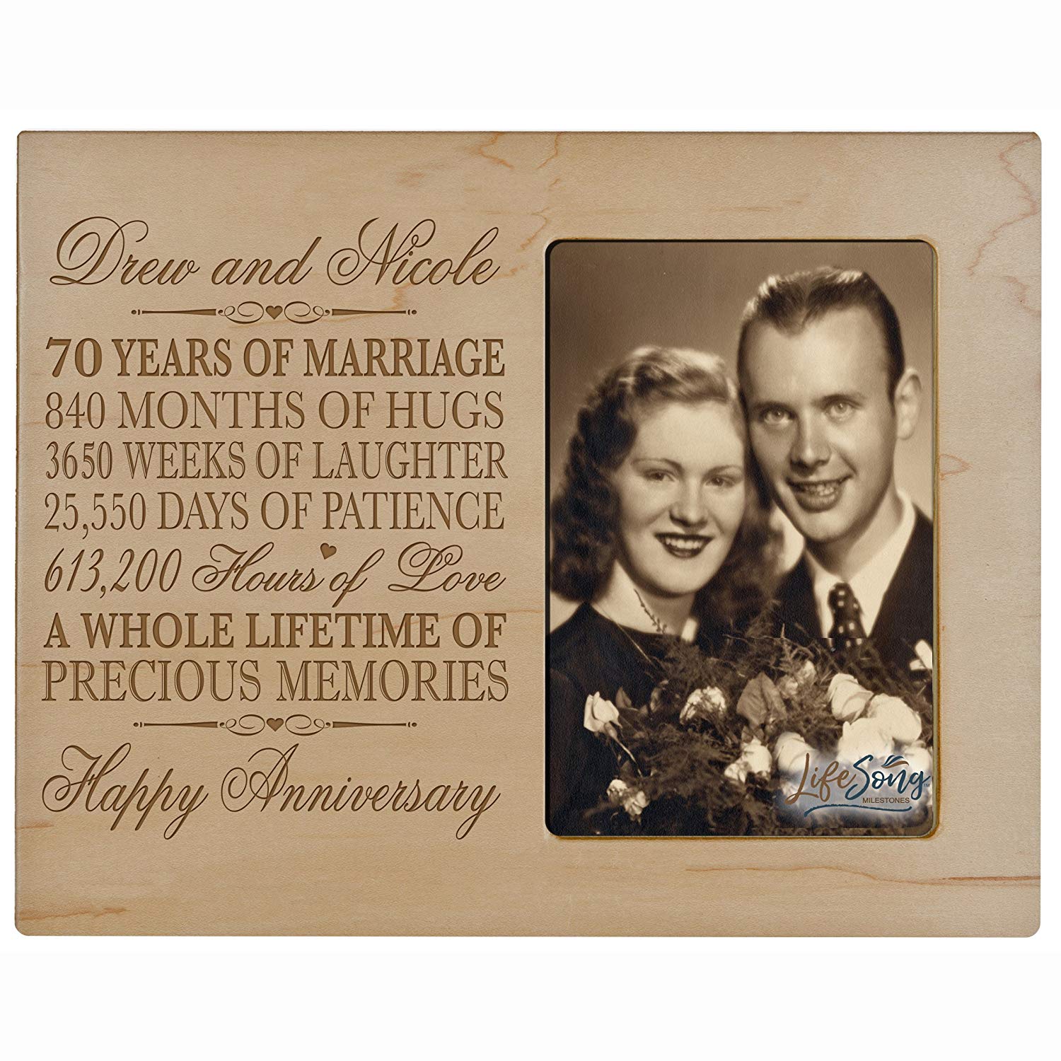 Personalized Picture Frame 70th Wedding Anniversary Gift for Parents
