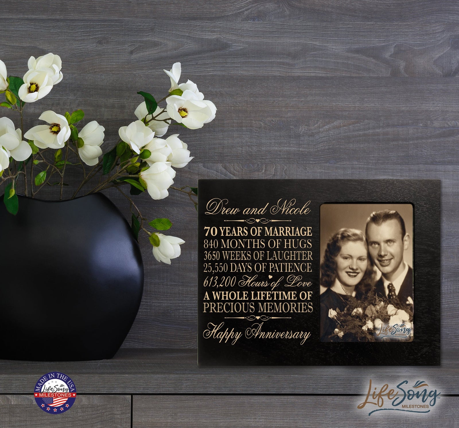 Unique Picture Frame 70th Wedding Anniversary Home Decor – Personalized Gift for Couples