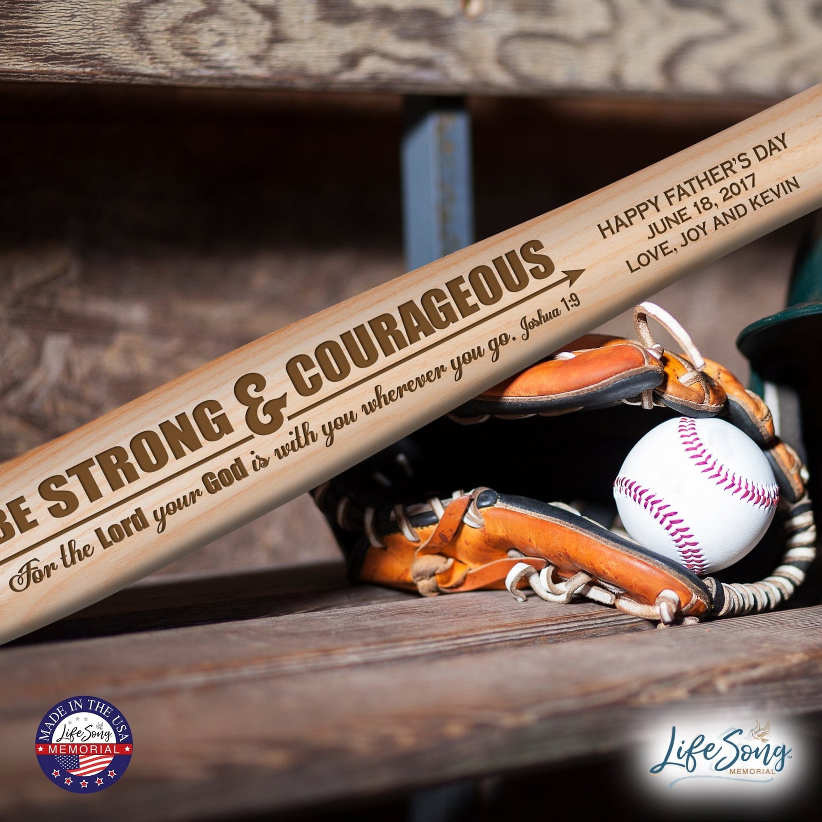 Personalized Modern Baptism Gift Baseball Bat - Be Strong - LifeSong Milestones