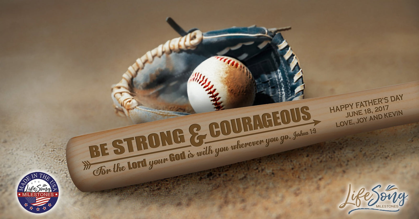 Personalized Modern Baptism Gift Baseball Bat - Be Strong - LifeSong Milestones