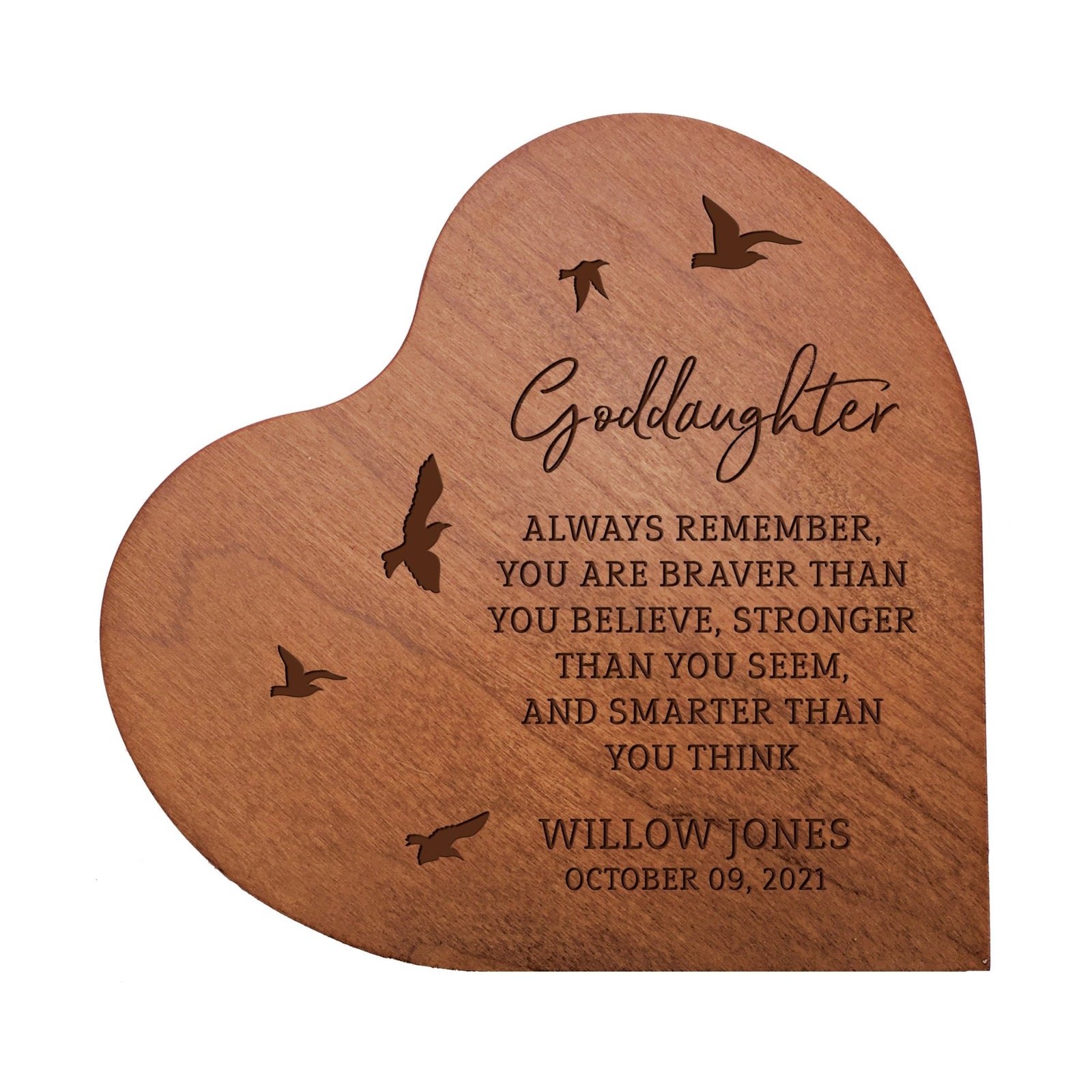 Personalized Modern Goddaughter’s Love Solid Wood Heart Decoration With Inspirational Verse Keepsake Gift 5x5.25 - Always Remember - LifeSong Milestones