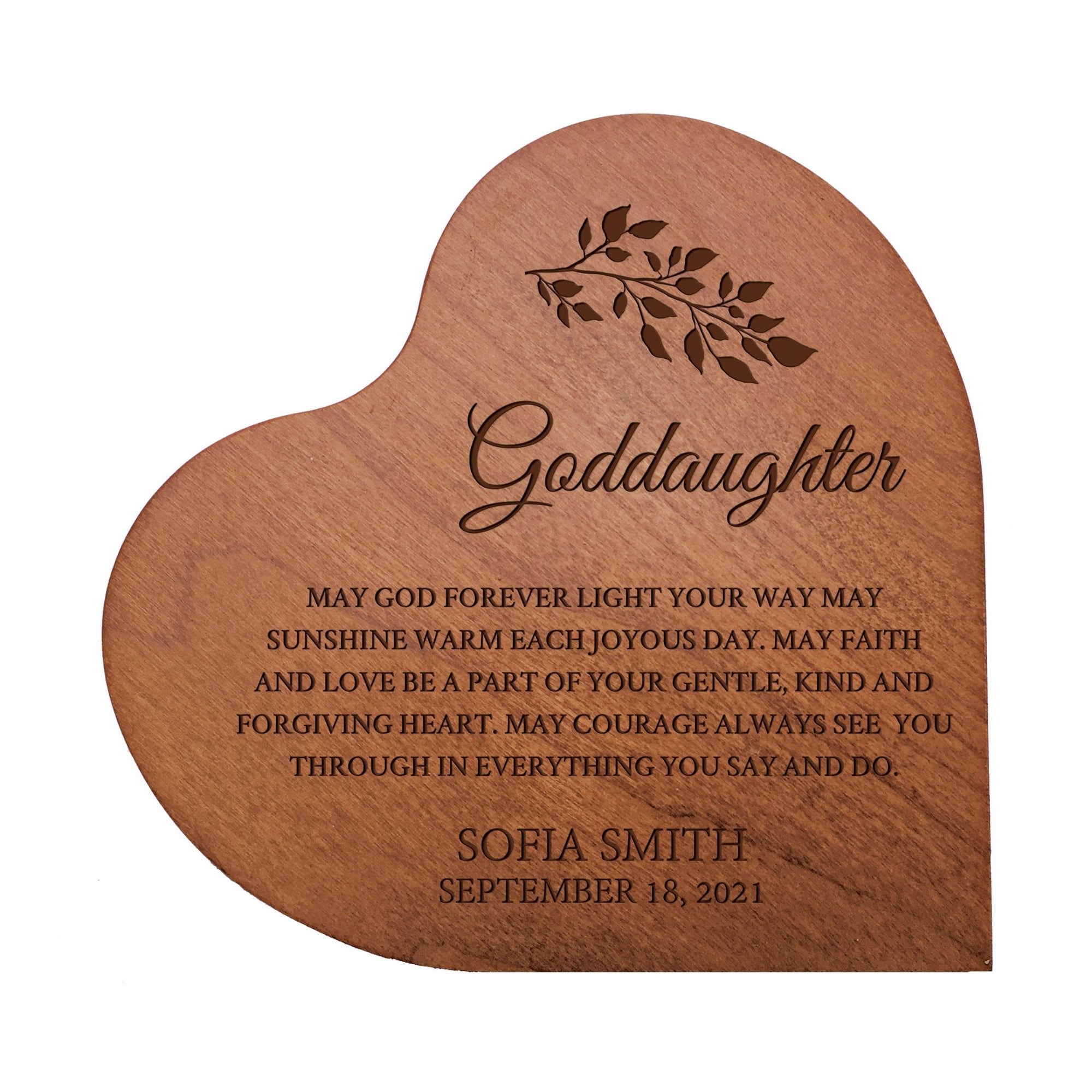 Personalized Modern Goddaughter’s Love Solid Wood Heart Decoration With Inspirational Verse Keepsake Gift 5x5.25 - May God Forever - LifeSong Milestones