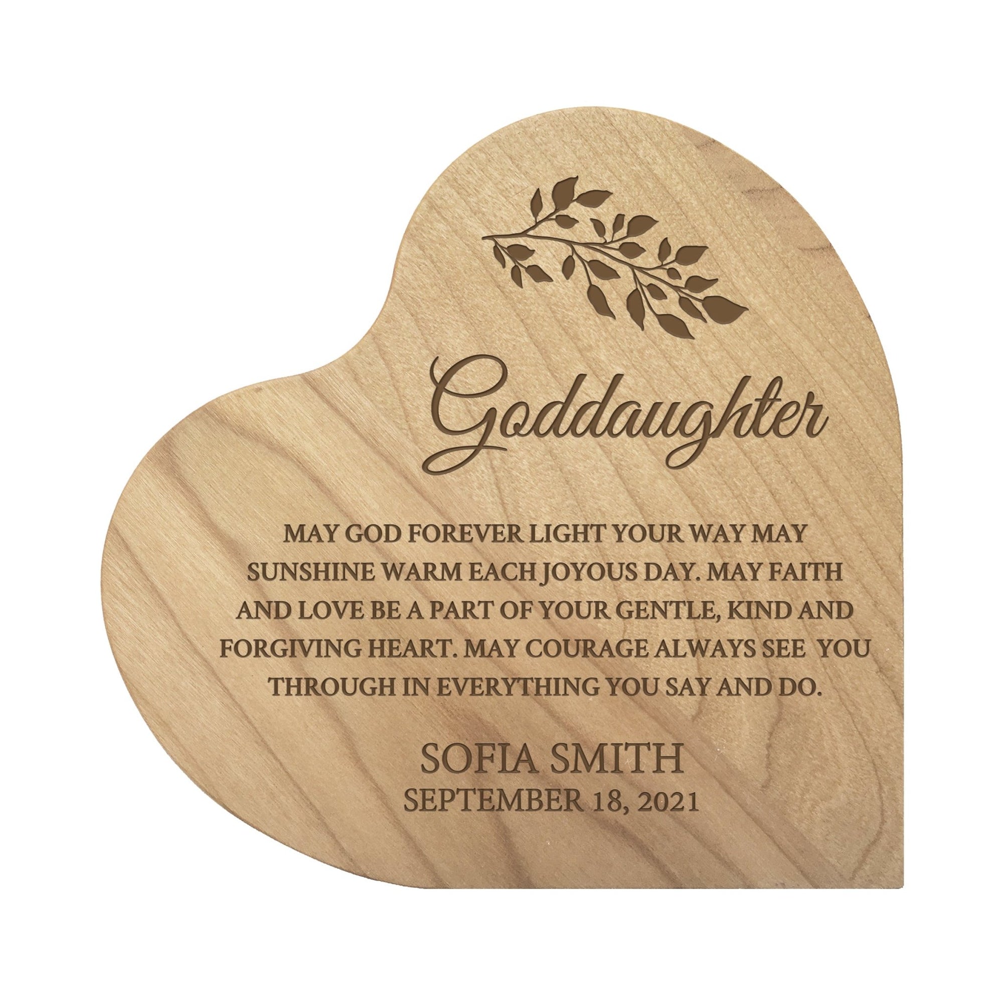 Personalized Modern Goddaughter’s Love Solid Wood Heart Decoration With Inspirational Verse Keepsake Gift 5x5.25 - May God Forever - LifeSong Milestones