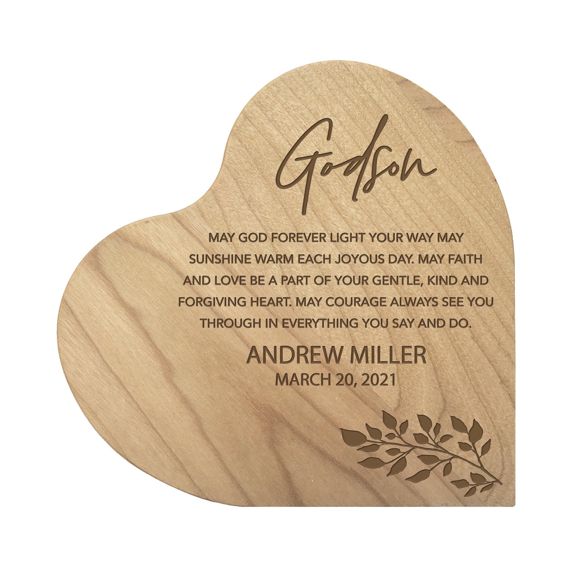 Personalized Modern Godson’s Love Solid Wood Heart Decoration With Inspirational Verse Keepsake Gift 5x5.25 - May God Forever - LifeSong Milestones