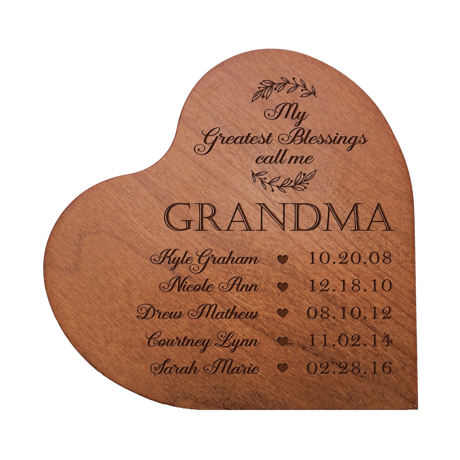 Personalized Modern Grandmother’s Love Solid Wood Heart Decoration With Inspirational Verse Keepsake Gift 5x5.25 - My Greatest Blessings Grandma - LifeSong Milestones
