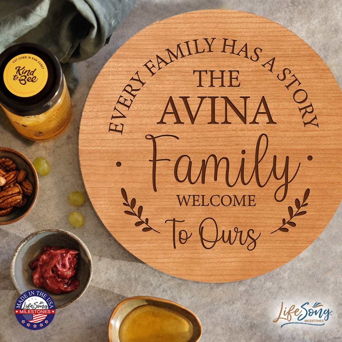 Personalized Modern Inspirational Family and Home Lazy Susan Turntable 12x12 - LifeSong Milestones