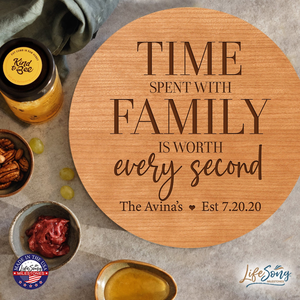 Personalized Modern Inspirational Family and Home Lazy Susan Turntable 12x12 - LifeSong Milestones