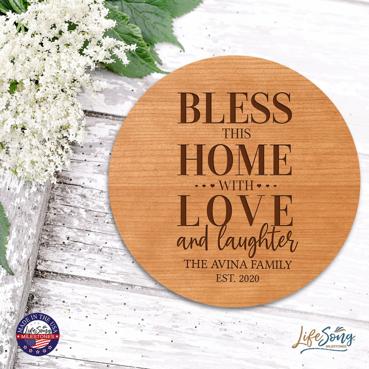 Personalized Modern Inspirational Family and Home Lazy Susan Turntable 12x12 - LifeSong Milestones