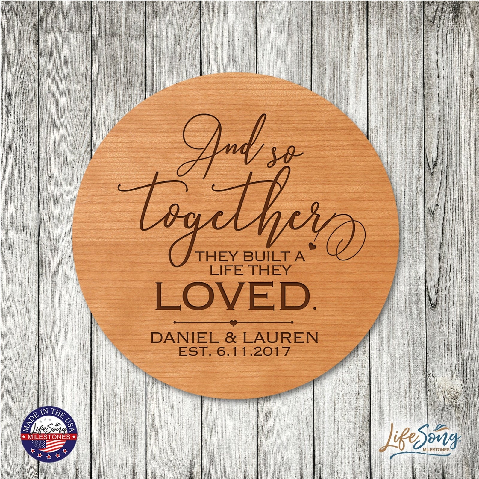 Personalized Modern Inspirational Family and Home Lazy Susan Turntable 12x12 - COUPLE - LifeSong Milestones