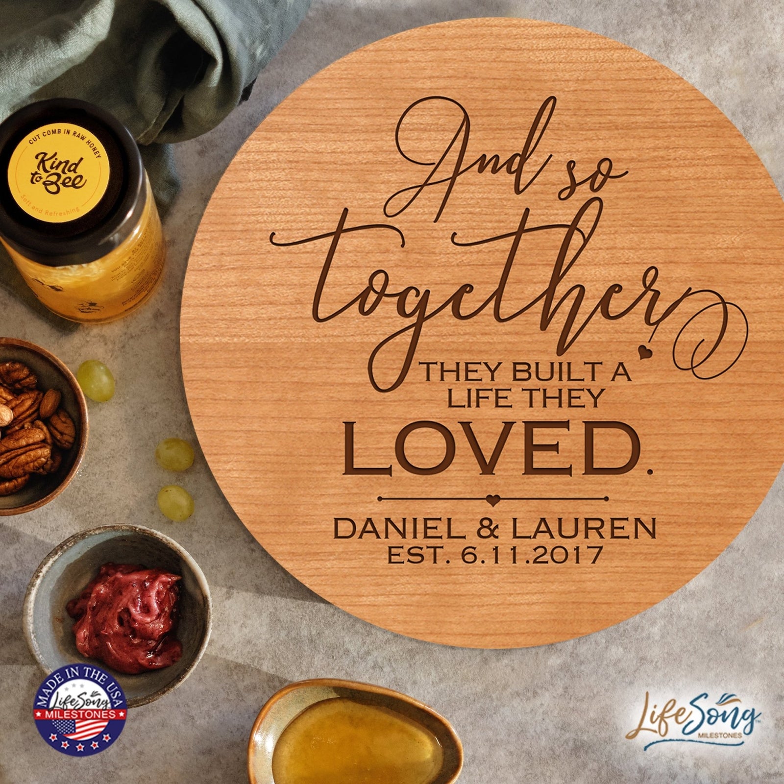 Personalized Modern Inspirational Family and Home Lazy Susan Turntable 12x12 - COUPLE - LifeSong Milestones