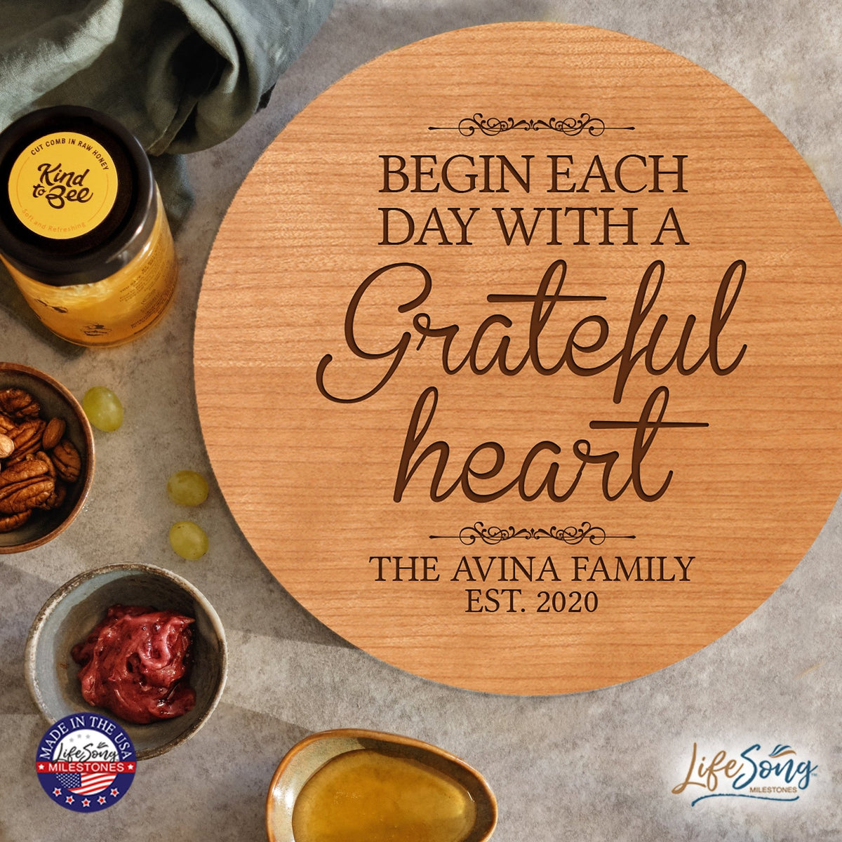 Personalized Modern Inspirational Family and Home Lazy Susan Turntable 12x12 - Family - LifeSong Milestones