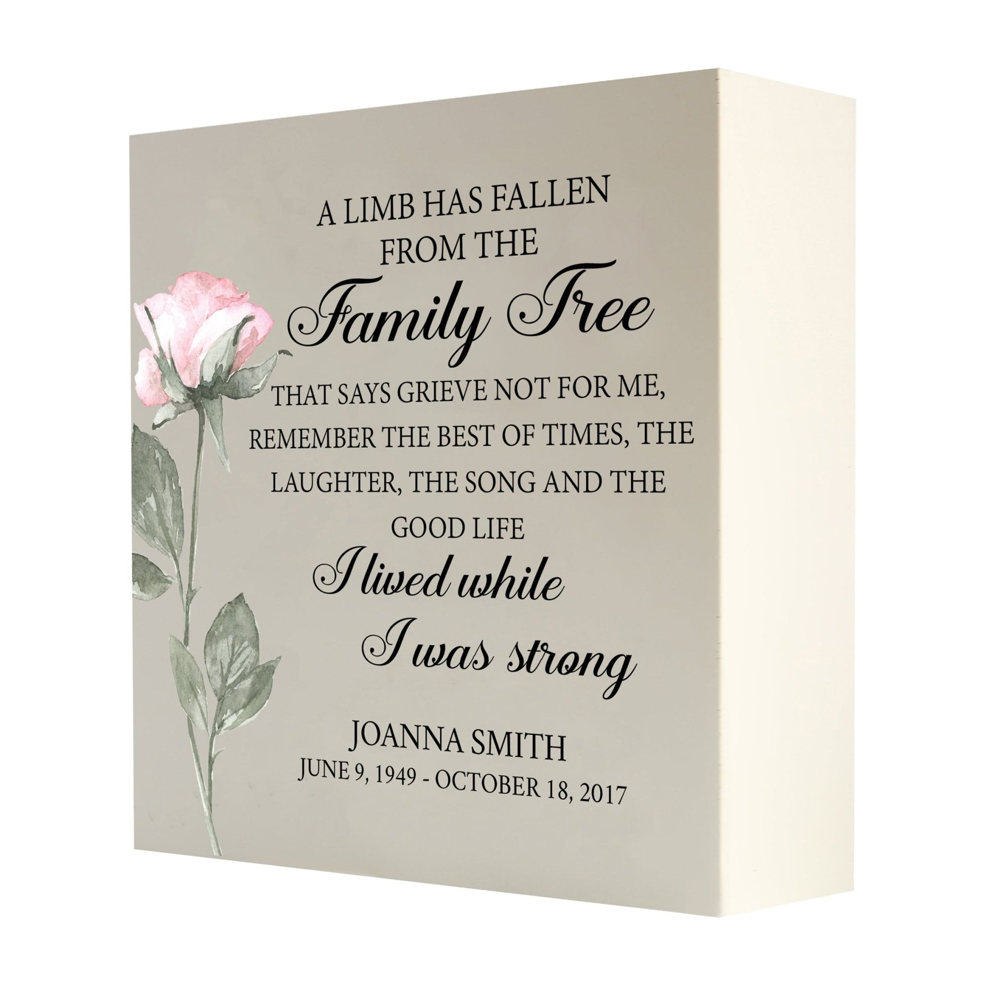 Personalized Modern Inspirational Memorial Wooden Shadow Box and Urn 10x10 holds 189 cu in of Human Ashes - A Limb Has Fallen (Song) - LifeSong Milestones