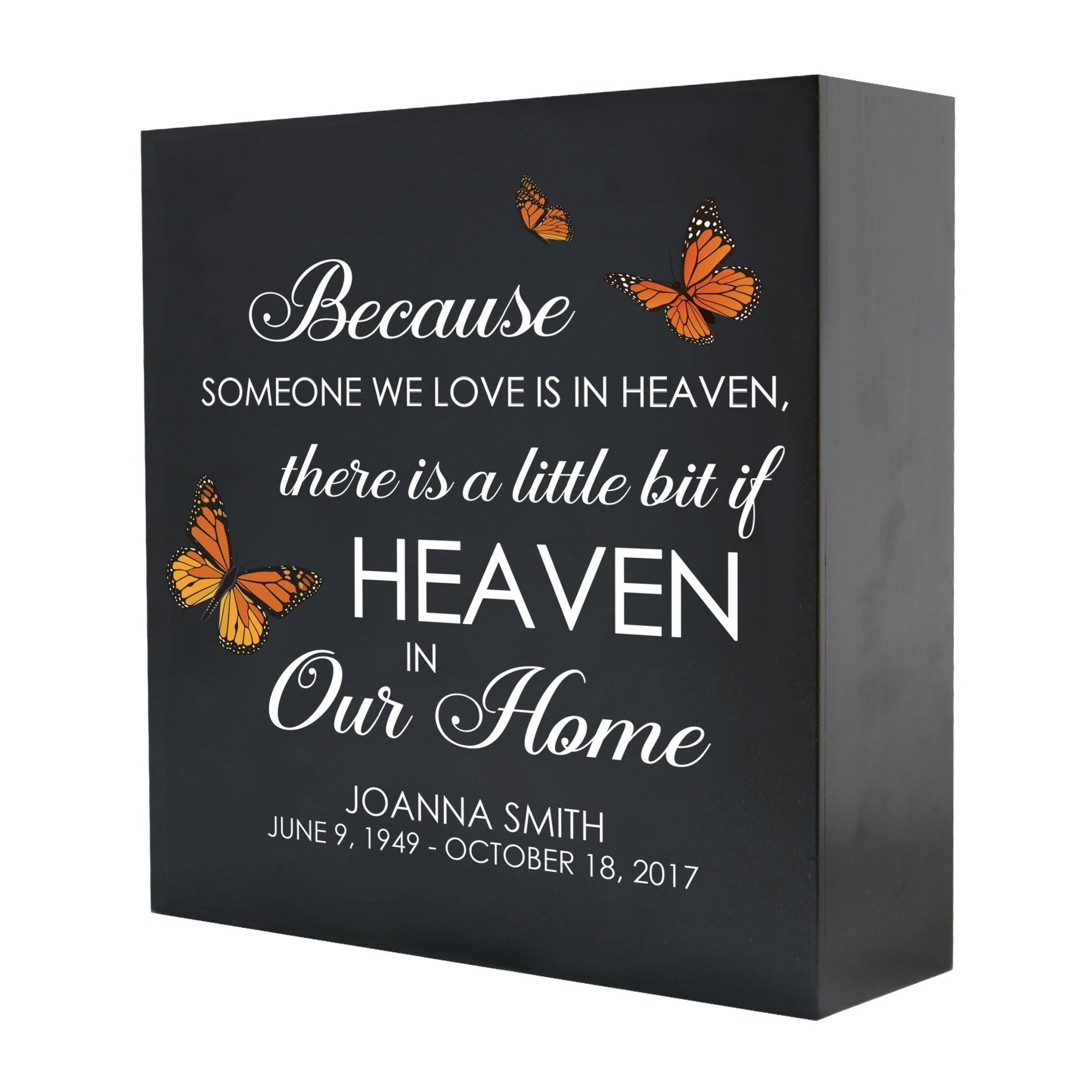 Personalized Modern Inspirational Memorial Wooden Shadow Box and Urn 10x10 holds 189 cu in of Human Ashes - Because Someone We Love (Black) - LifeSong Milestones