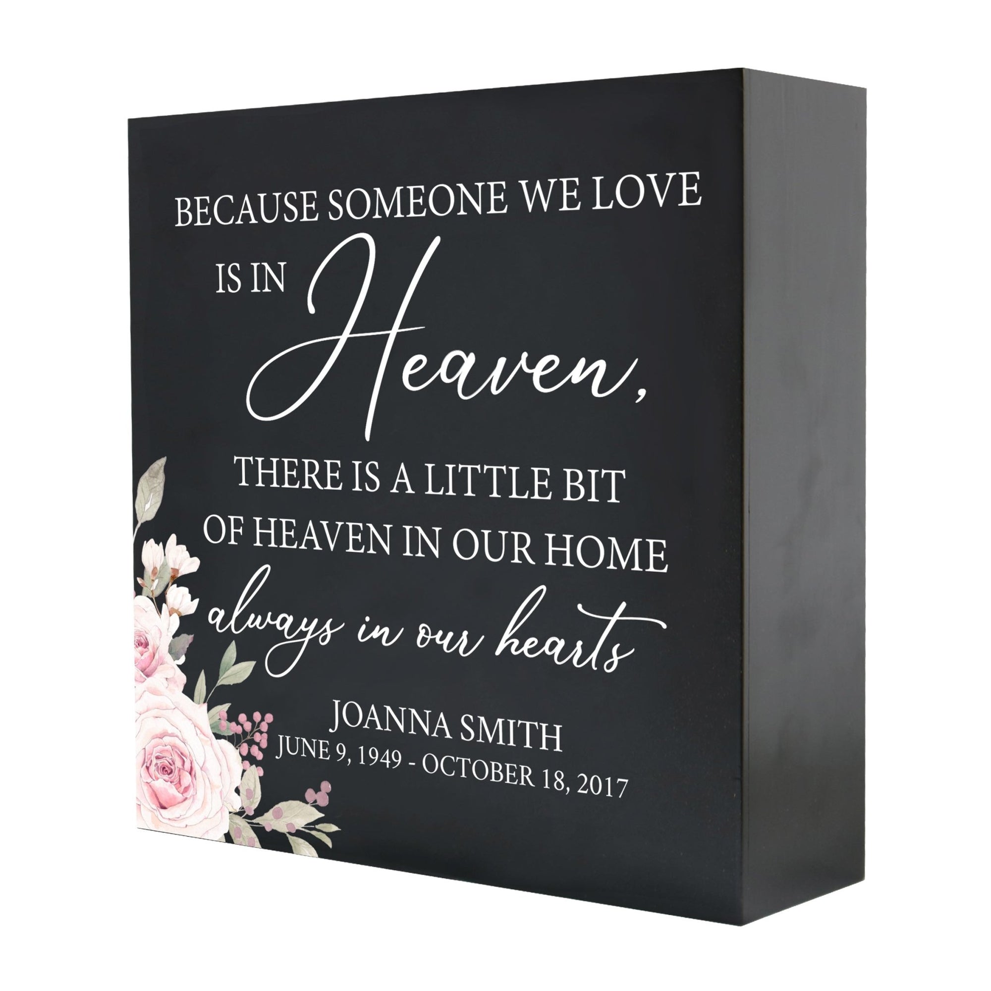 Personalized Modern Inspirational Memorial Wooden Shadow Box and Urn 10x10 holds 189 cu in of Human Ashes - Because Someone We Love (Black) - LifeSong Milestones