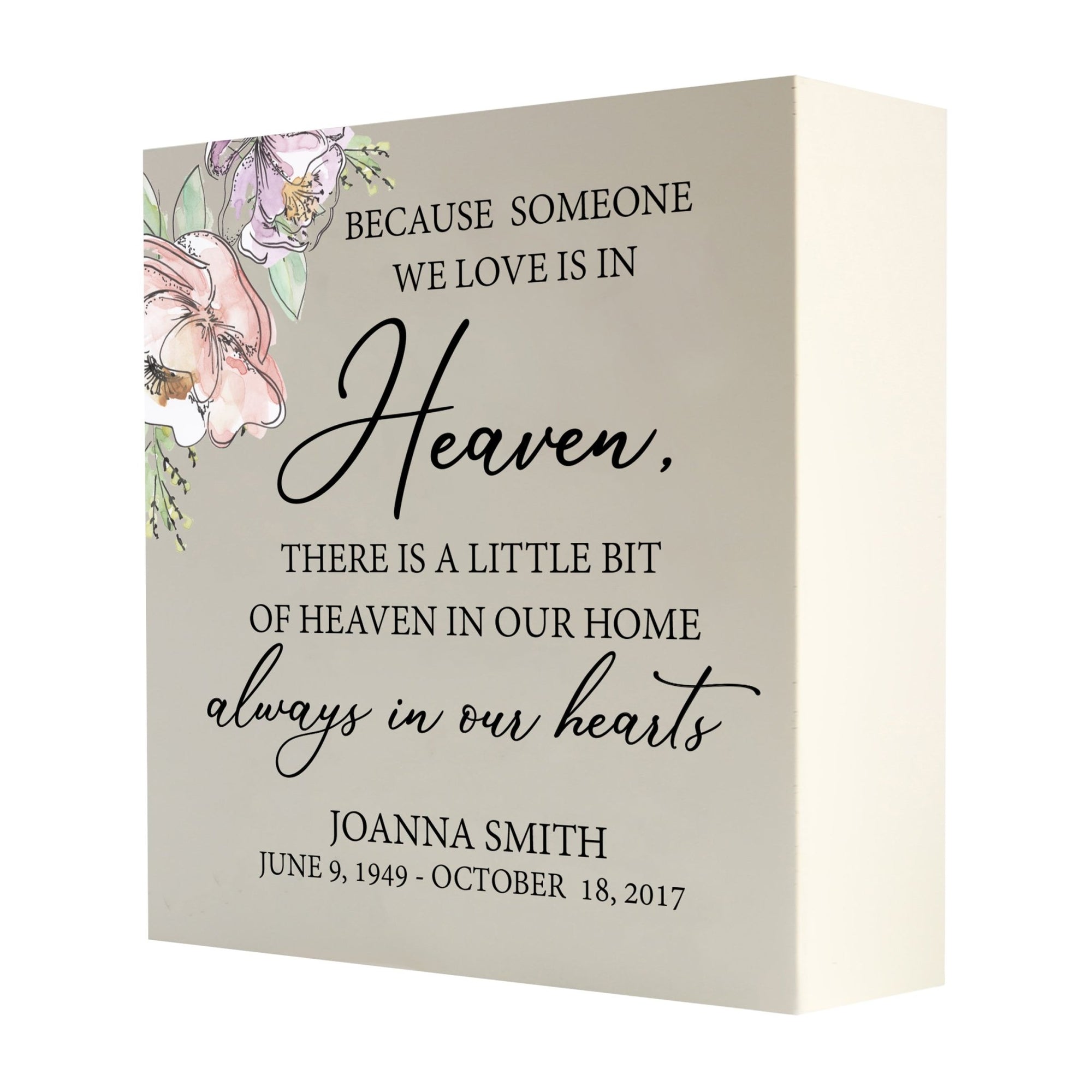 Personalized Modern Inspirational Memorial Wooden Shadow Box and Urn 10x10 holds 189 cu in of Human Ashes - Because Someone We Love (Ivory) - LifeSong Milestones