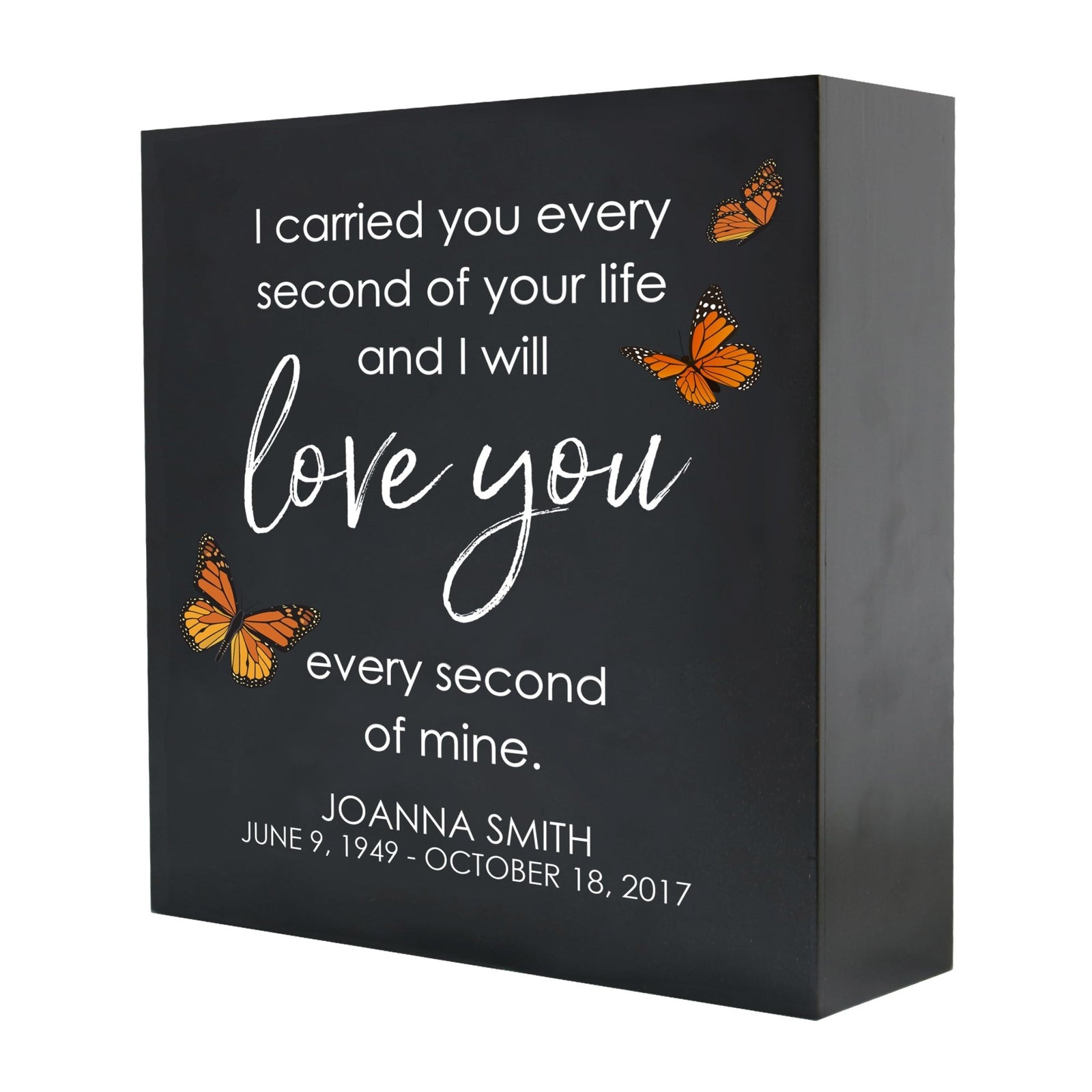 Personalized Modern Inspirational Memorial Wooden Shadow Box and Urn 10x10 holds 189 cu in of Human Ashes - I Carried You Every (Life) - LifeSong Milestones