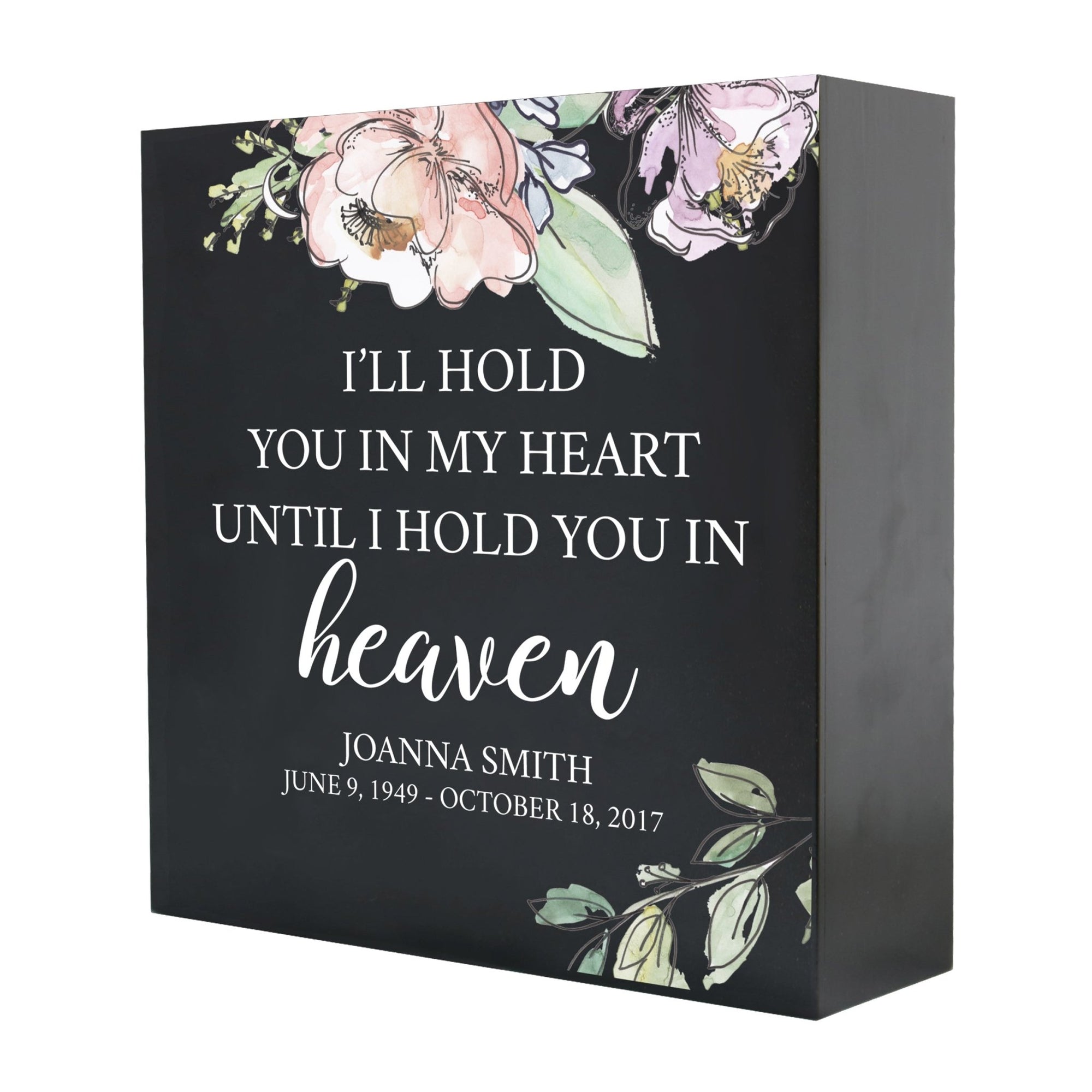 Personalized Modern Inspirational Memorial Wooden Shadow Box and Urn 10x10 holds 189 cu in of Human Ashes - I’ll Hold You (Heart) - LifeSong Milestones