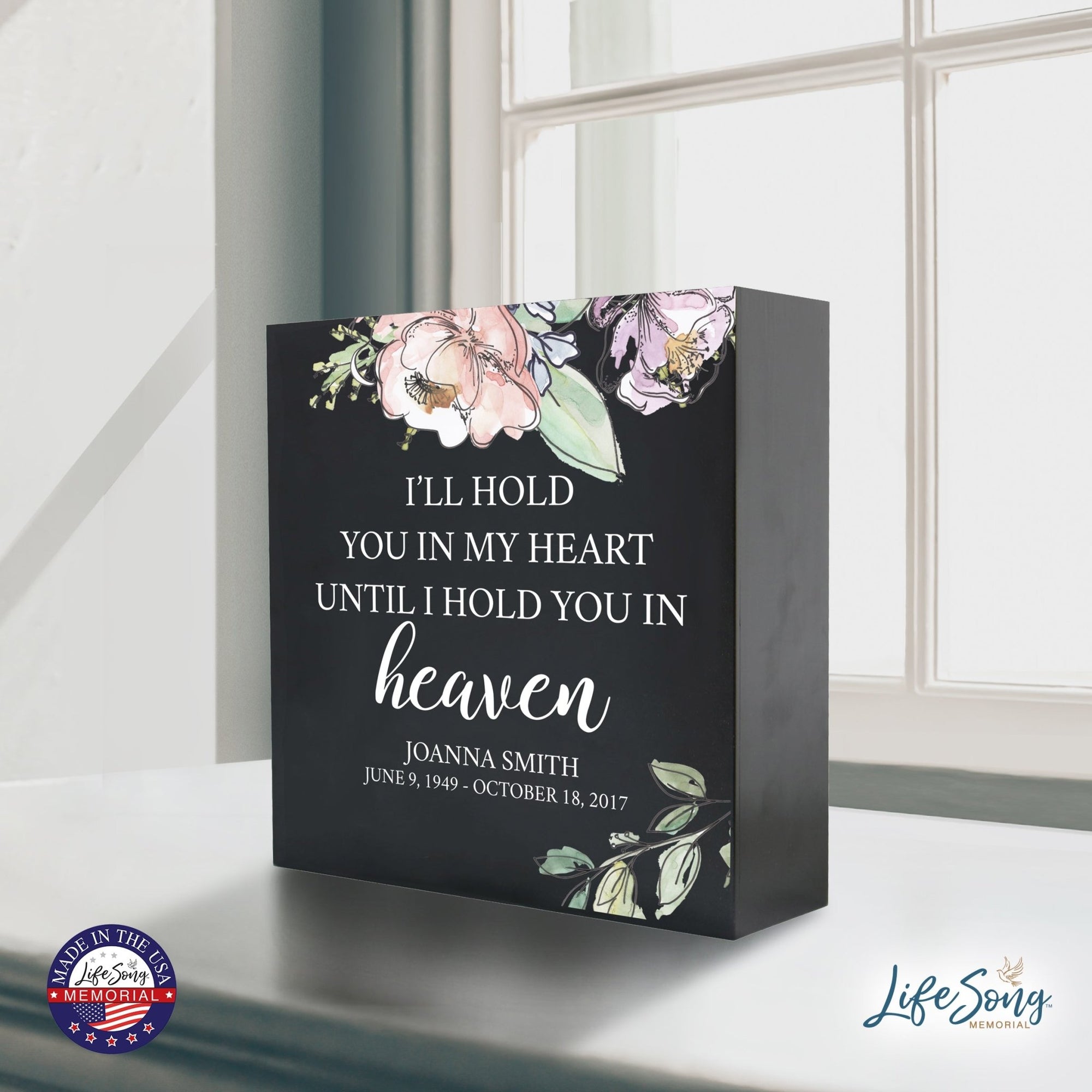 Personalized Modern Inspirational Memorial Wooden Shadow Box and Urn 10x10 holds 189 cu in of Human Ashes - I’ll Hold You (Heart) - LifeSong Milestones