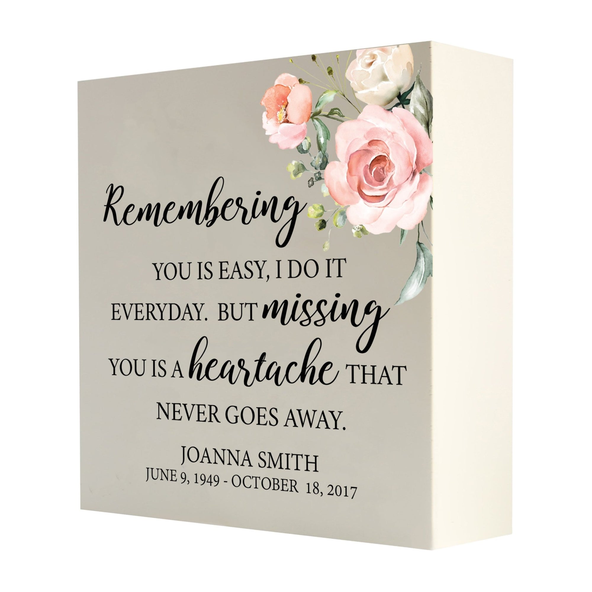Personalized Modern Inspirational Memorial Wooden Shadow Box and Urn 10x10 holds 189 cu in of Human Ashes - Remembering You Is Easy (Missing) - LifeSong Milestones