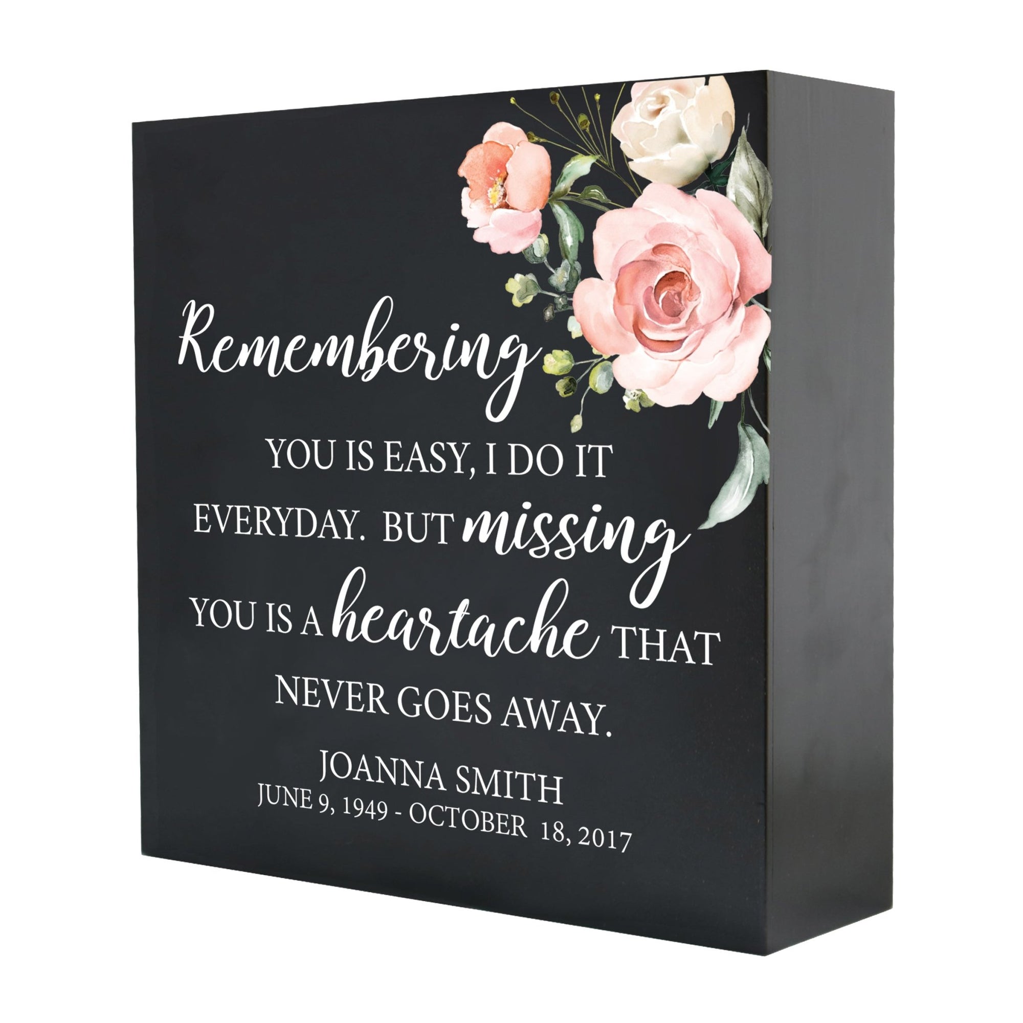 Personalized Modern Inspirational Memorial Wooden Shadow Box and Urn 10x10 holds 189 cu in of Human Ashes - Remembering You Is Easy (Missing) - LifeSong Milestones