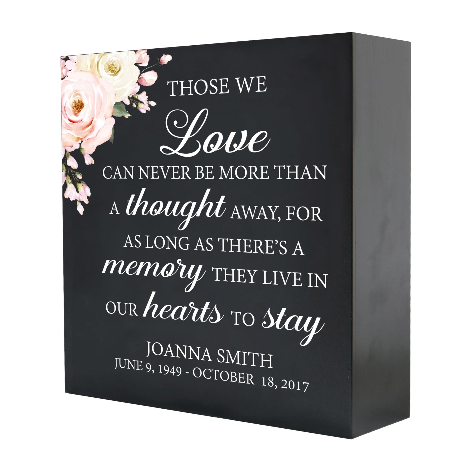 Personalized Modern Inspirational Memorial Wooden Shadow Box and Urn 10x10 holds 189 cu in of Human Ashes - Those We Love (Black) - LifeSong Milestones