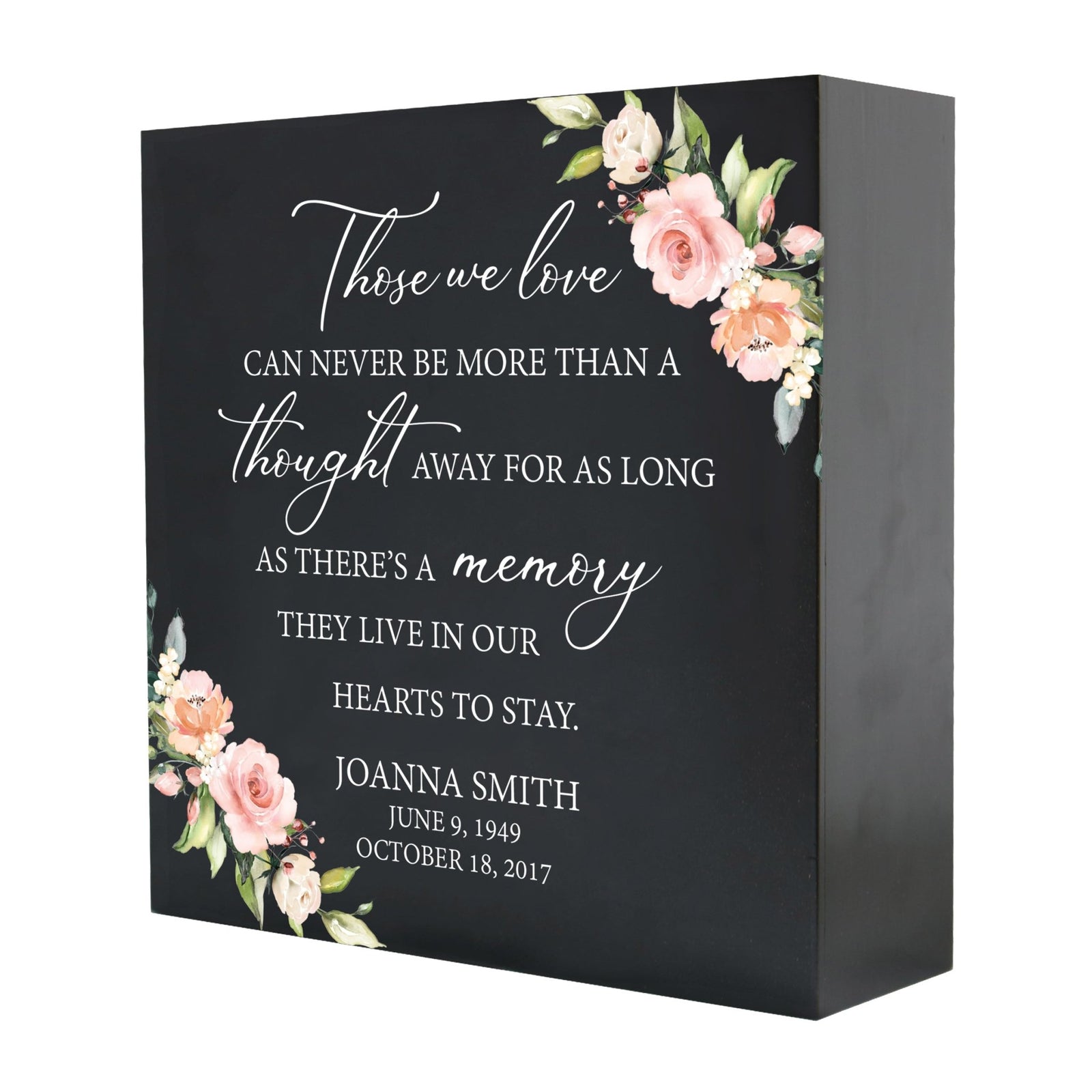 Personalized Modern Inspirational Memorial Wooden Shadow Box and Urn 10x10 holds 189 cu in of Human Ashes - Those We Love Can Never (Black) - LifeSong Milestones