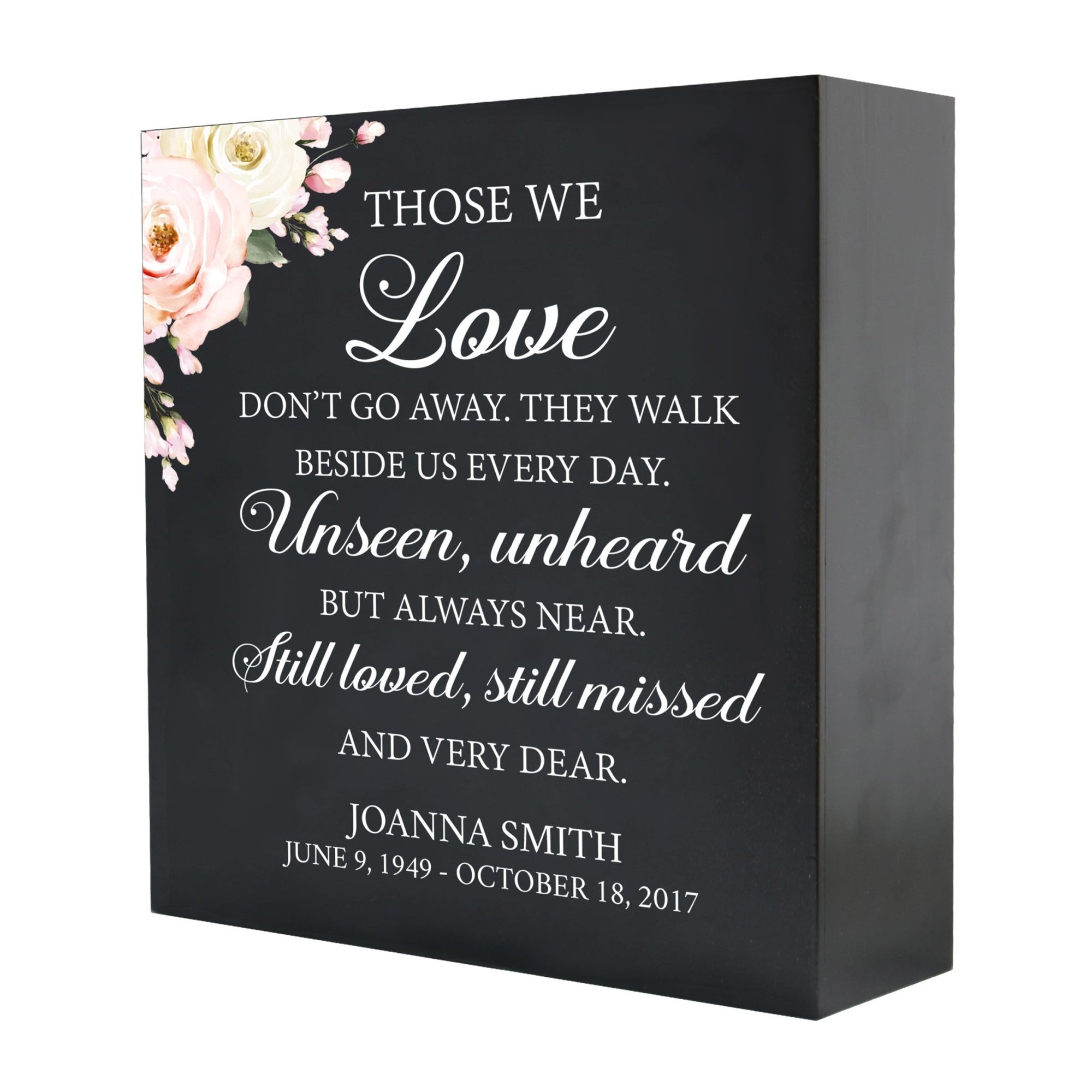 Personalized Modern Inspirational Memorial Wooden Shadow Box and Urn 10x10 holds 189 cu in of Human Ashes - Those We Love Don’t Go (Black) - LifeSong Milestones