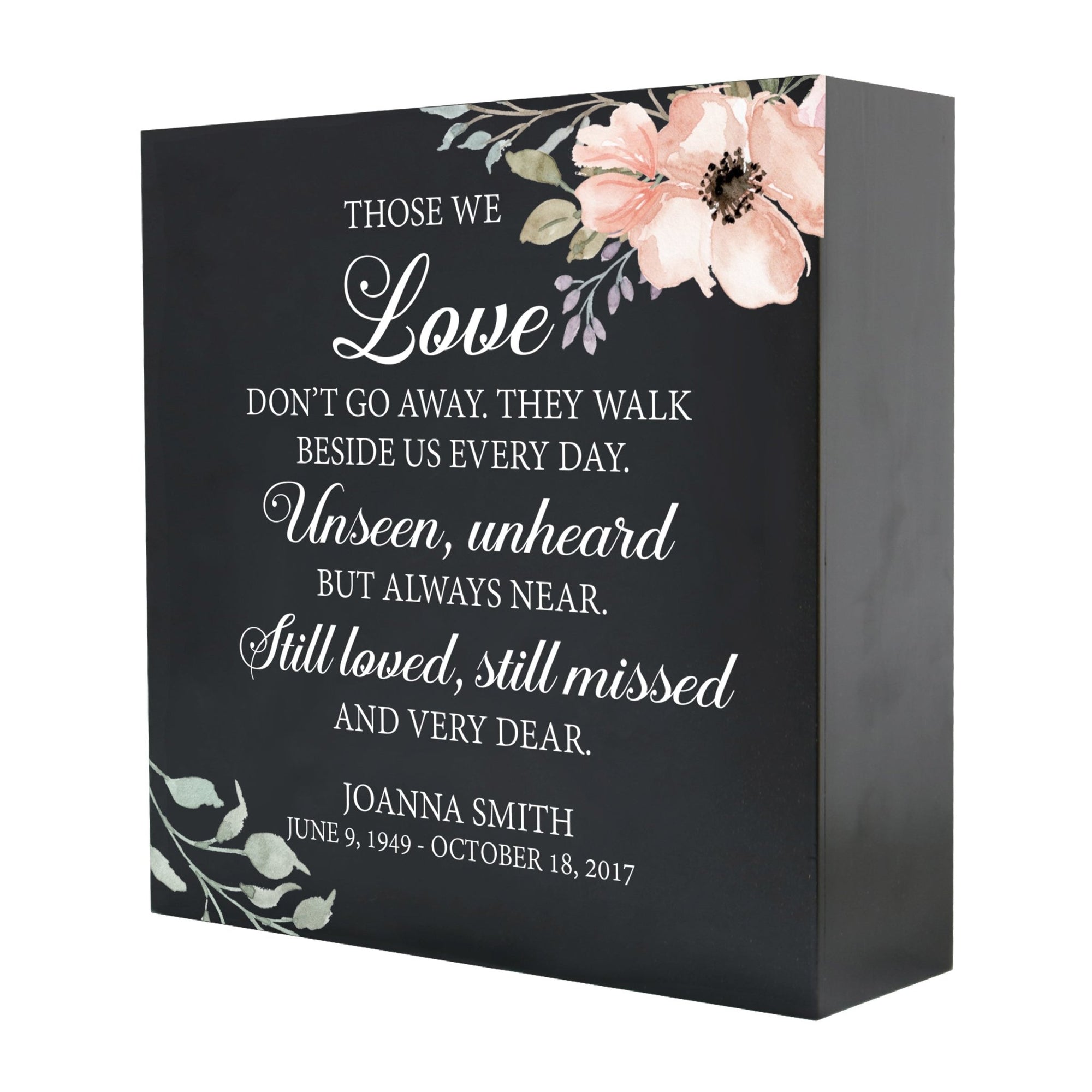Personalized Modern Inspirational Memorial Wooden Shadow Box and Urn 10x10 holds 189 cu in of Human Ashes - Those We Love Don’t Go (Black) - LifeSong Milestones