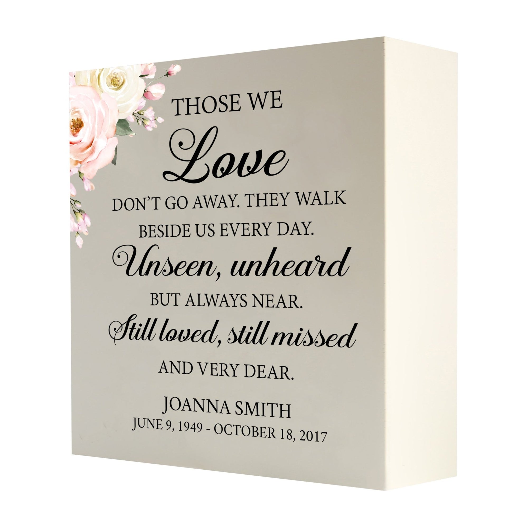 Personalized Modern Inspirational Memorial Wooden Shadow Box and Urn 10x10 holds 189 cu in of Human Ashes - Those We Love Don’t Go (Ivory) - LifeSong Milestones