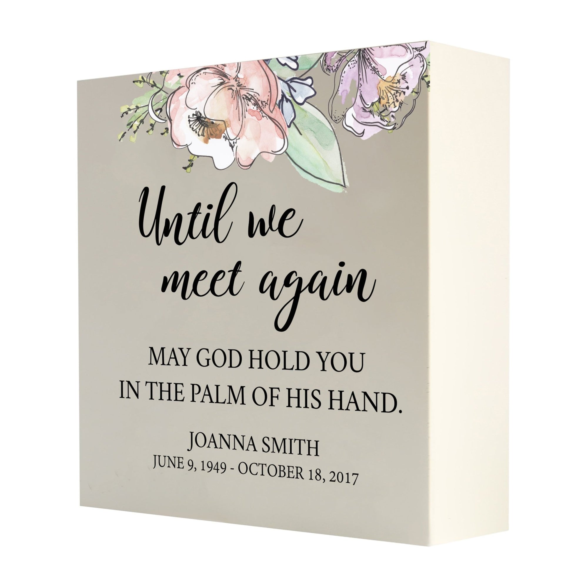 Personalized Modern Inspirational Memorial Wooden Shadow Box and Urn 10x10 holds 189 cu in of Human Ashes - Until We Meet Again (Palm) - LifeSong Milestones