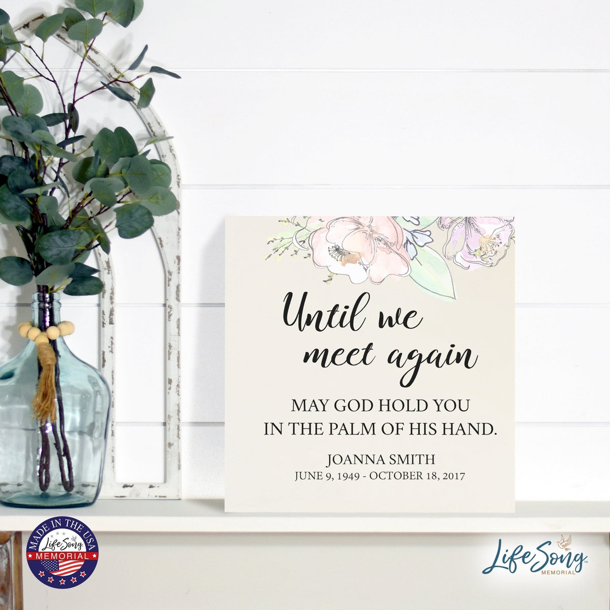 Personalized Modern Inspirational Memorial Wooden Shadow Box and Urn 10x10 holds 189 cu in of Human Ashes - Until We Meet Again (Palm) - LifeSong Milestones