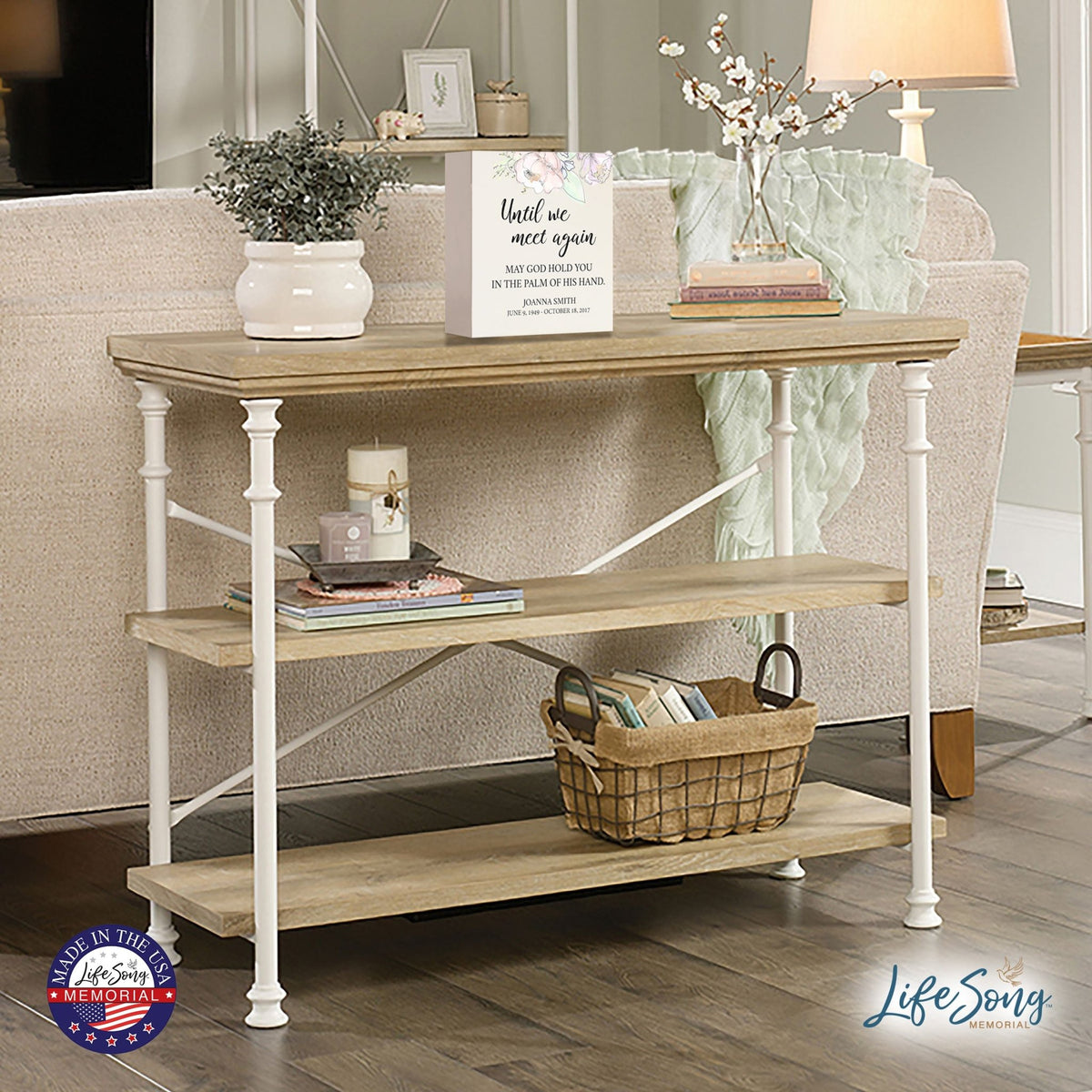 Personalized Modern Inspirational Memorial Wooden Shadow Box and Urn 10x10 holds 189 cu in of Human Ashes - Until We Meet Again (Palm) - LifeSong Milestones