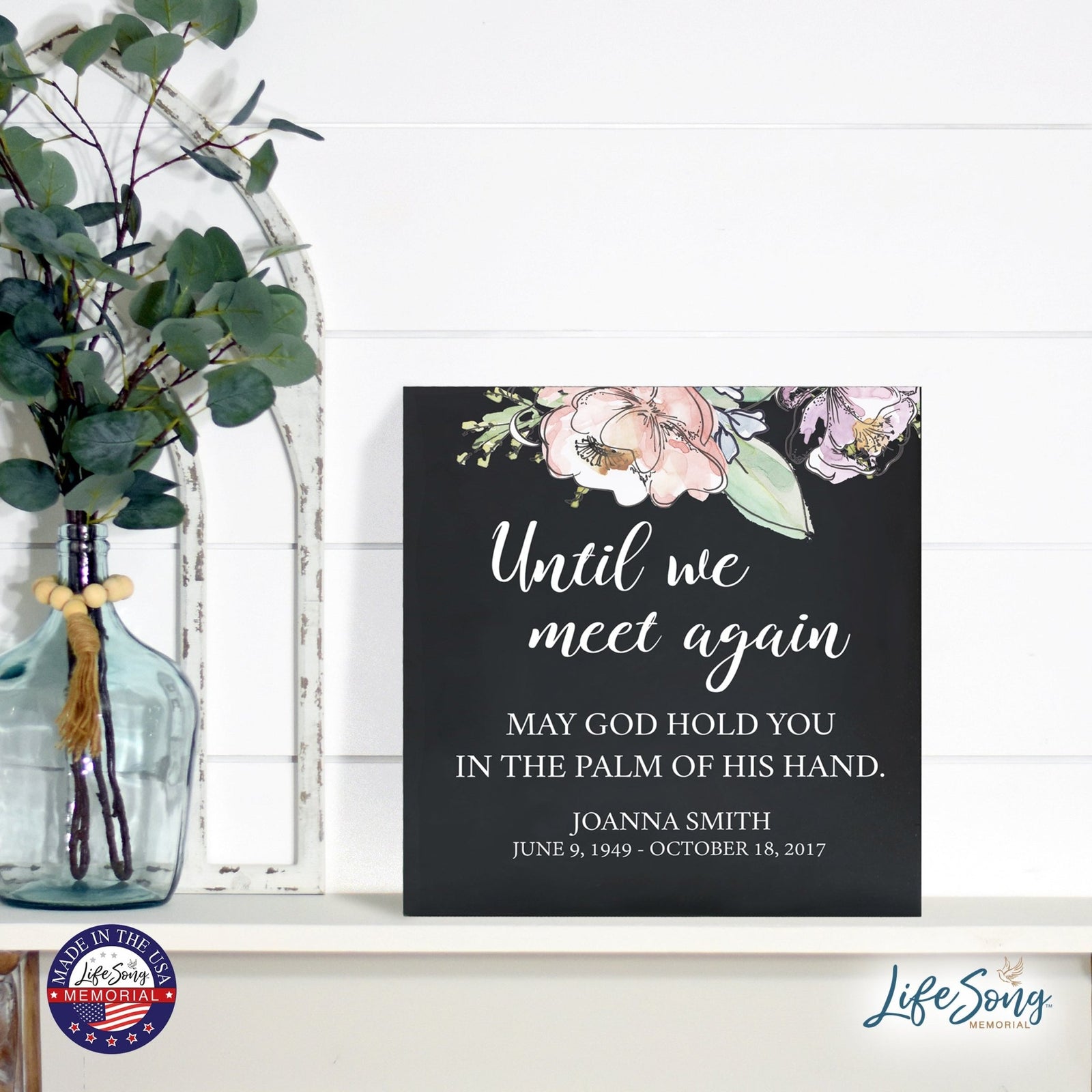 Personalized Modern Inspirational Memorial Wooden Shadow Box and Urn 10x10 holds 189 cu in of Human Ashes - Until We Meet Again (Palm) - LifeSong Milestones