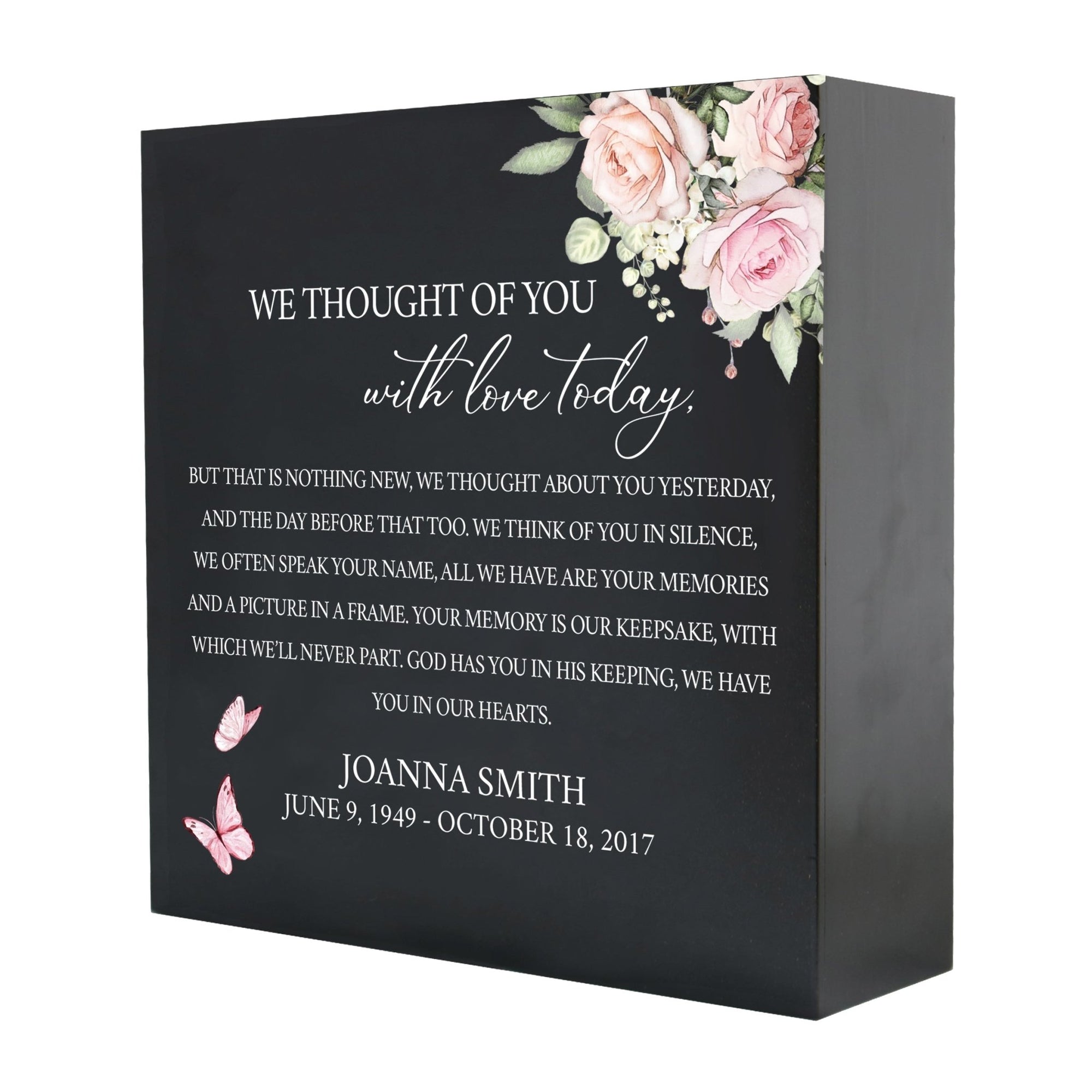 Personalized Modern Inspirational Memorial Wooden Shadow Box and Urn 10x10 holds 189 cu in of Human Ashes - We Thought Of You (Black) - LifeSong Milestones