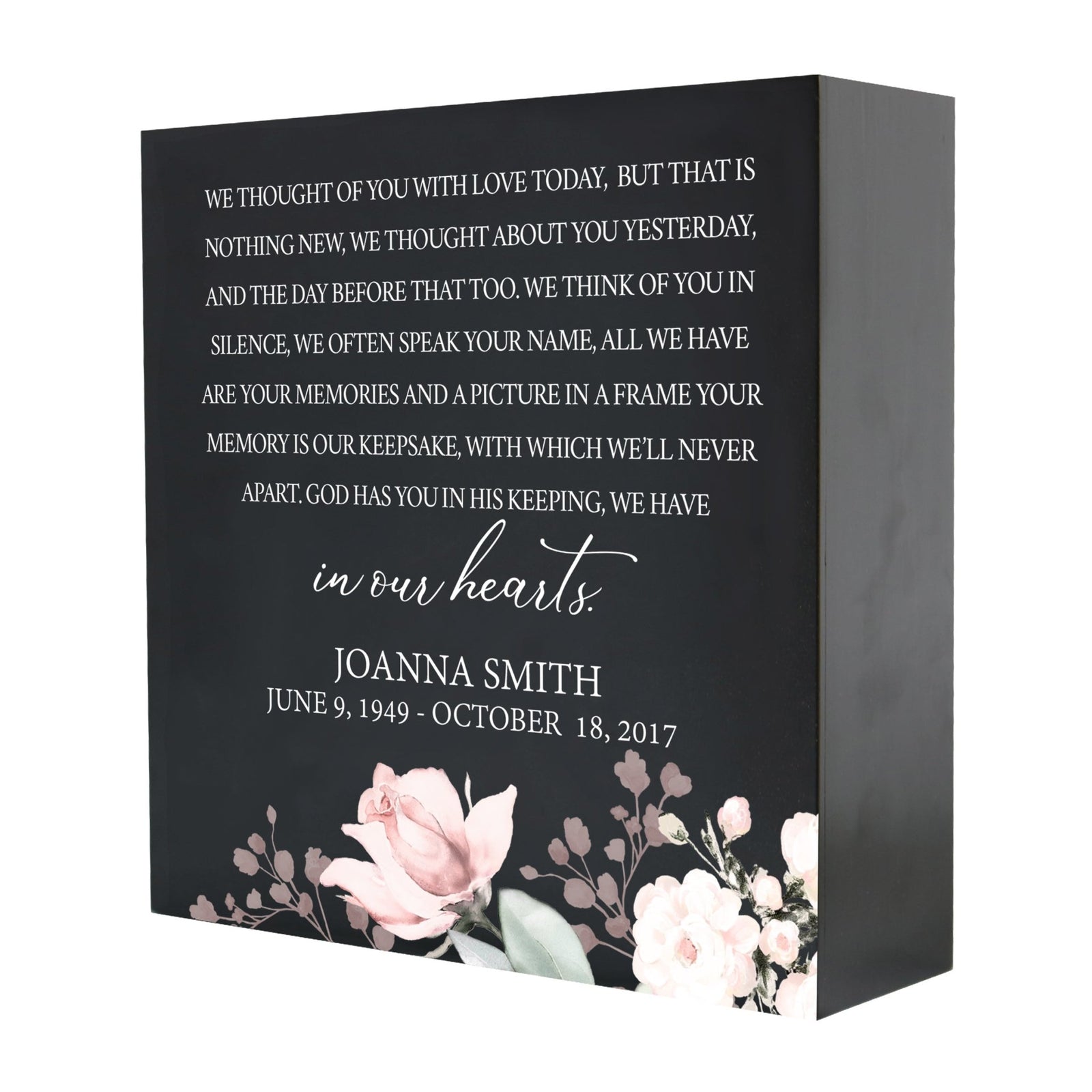 Personalized Modern Inspirational Memorial Wooden Shadow Box and Urn 10x10 holds 189 cu in of Human Ashes - We Thought Of You (Black) - LifeSong Milestones