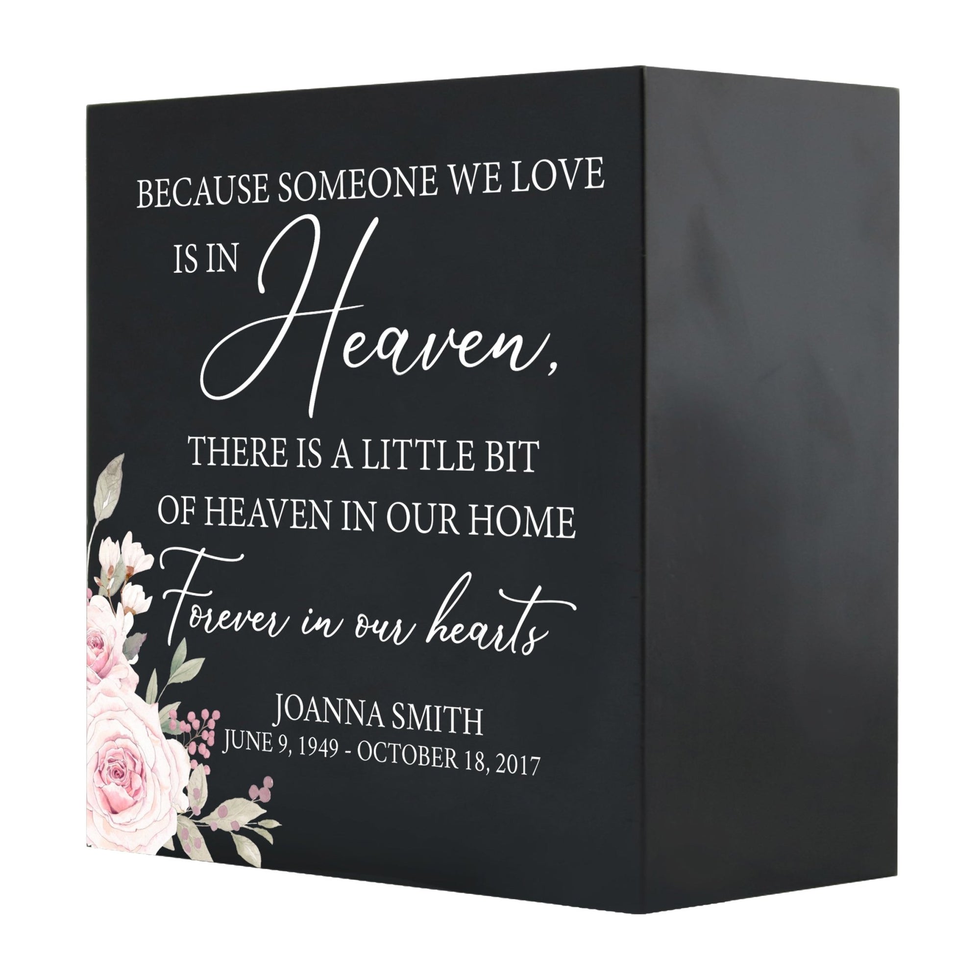 Personalized Modern Inspirational Memorial Wooden Shadow Box and Urn 6x6 holds 53 cu in of Human Ashes - Because Someone We Love (Black) - LifeSong Milestones