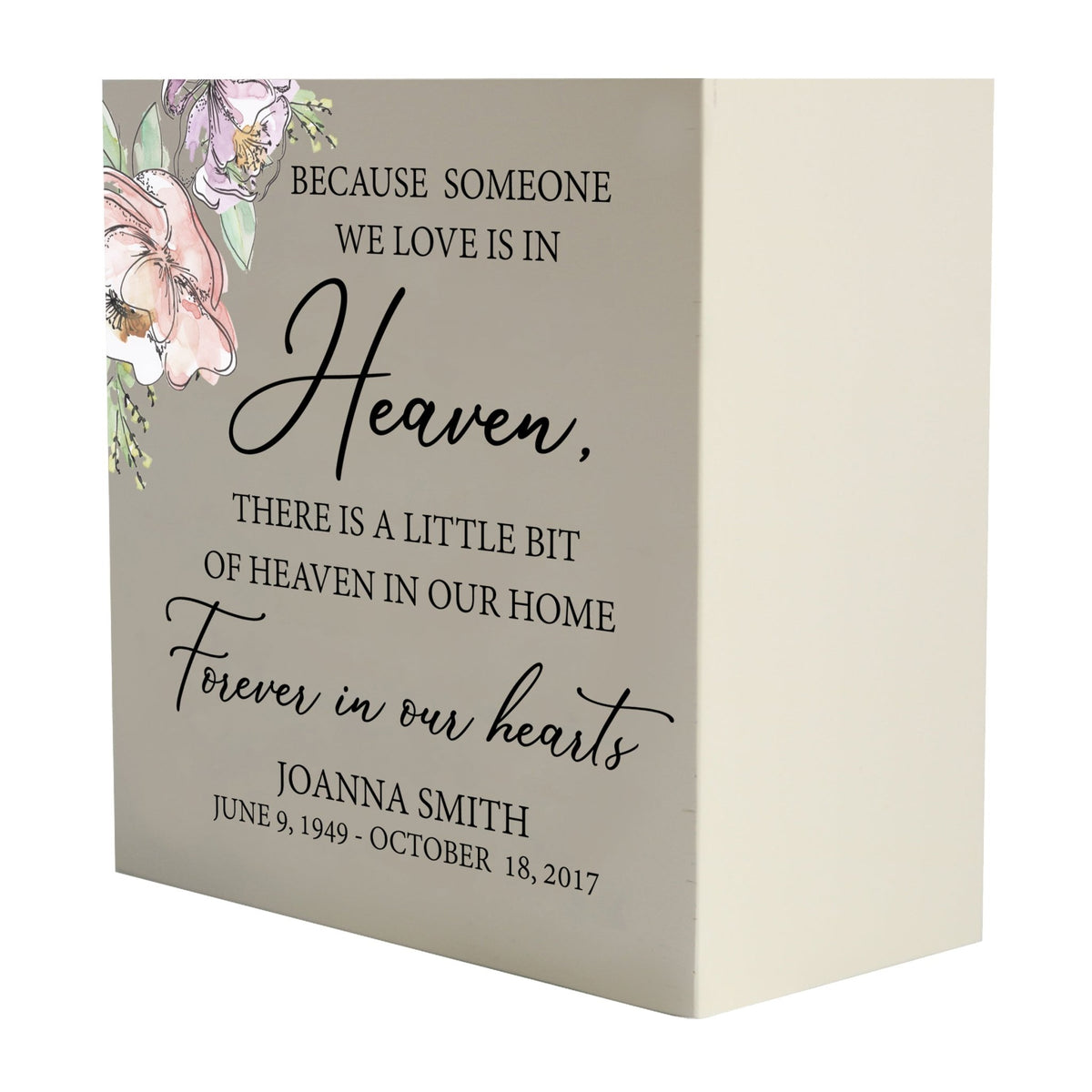 Personalized Modern Inspirational Memorial Wooden Shadow Box and Urn 6x6 holds 53 cu in of Human Ashes - Because Someone We Love (Ivory) - LifeSong Milestones
