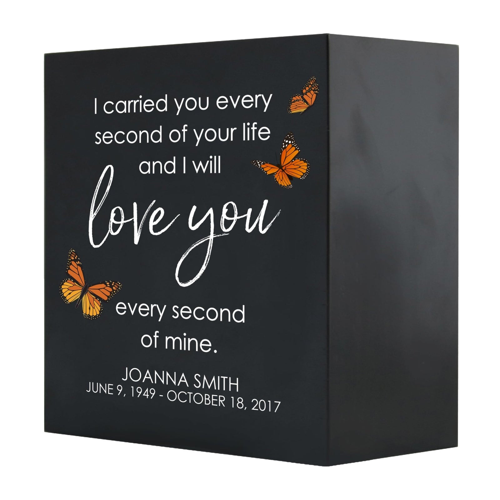 Personalized Modern Inspirational Memorial Wooden Shadow Box and Urn 6x6 holds 53 cu in of Human Ashes - I Carried You Every (Life) - LifeSong Milestones