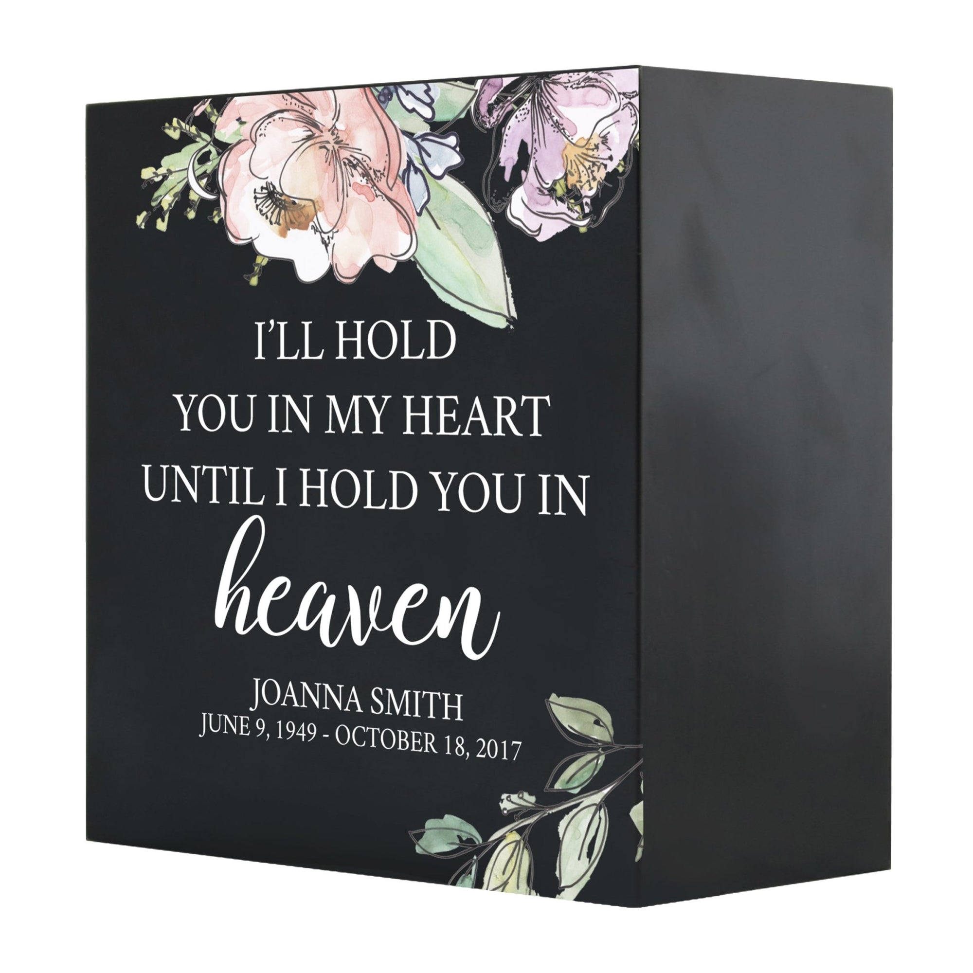 Personalized Modern Inspirational Memorial Wooden Shadow Box and Urn 6x6 holds 53 cu in of Human Ashes - I’ll Hold You (Heart) - LifeSong Milestones