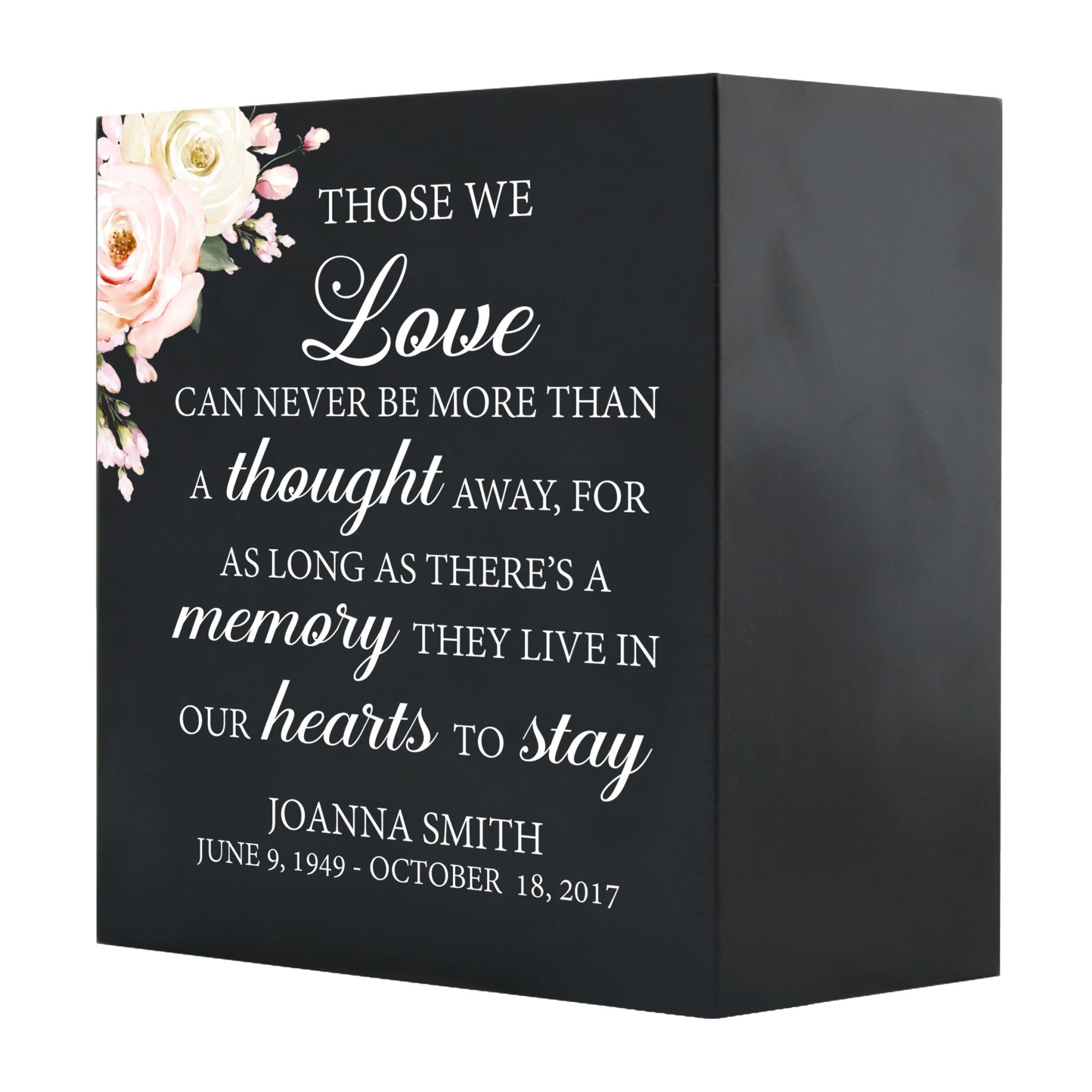 Personalized Modern Inspirational Memorial Wooden Shadow Box and Urn 6x6 holds 53 cu in of Human Ashes - Those We Love (Black) - LifeSong Milestones