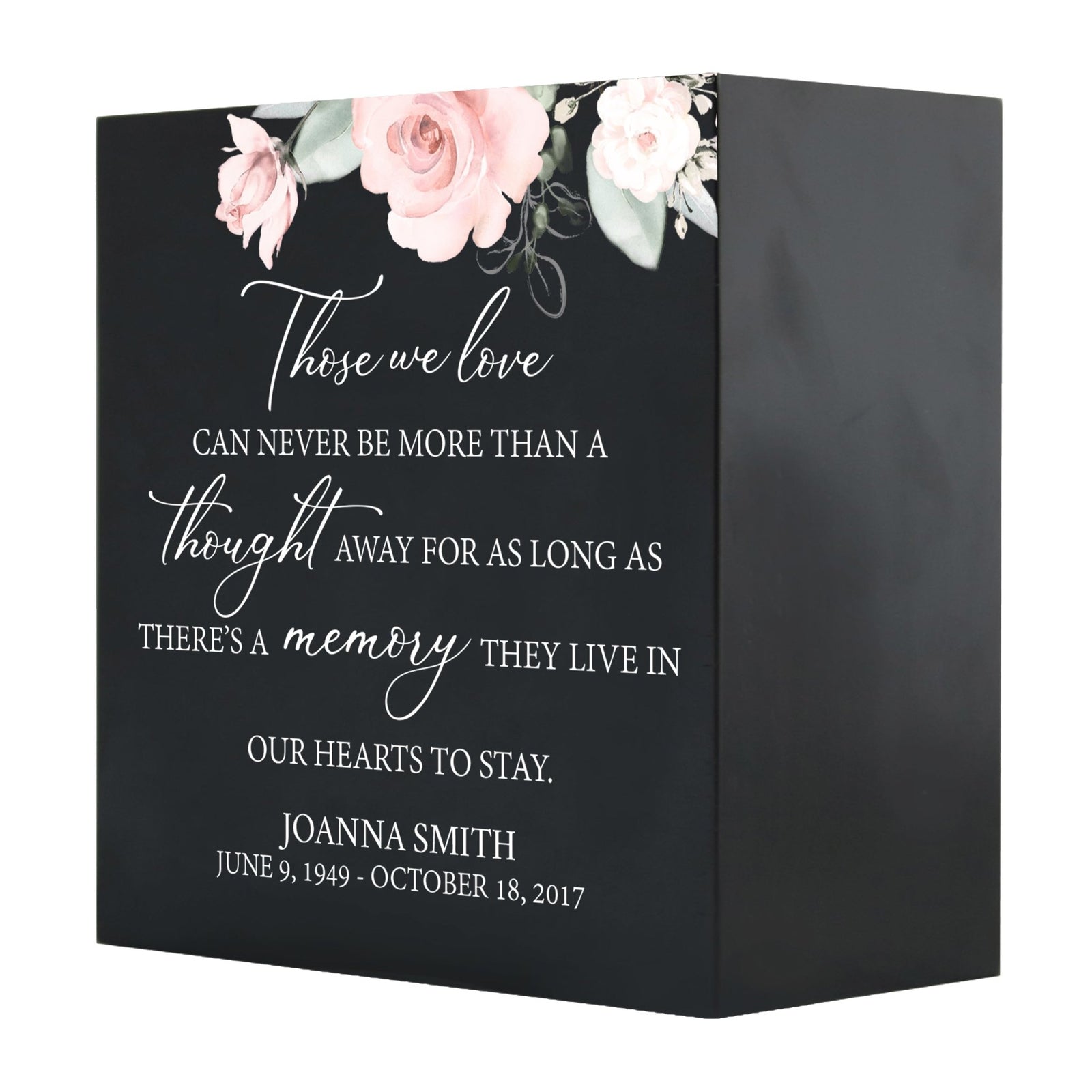 Personalized Modern Inspirational Memorial Wooden Shadow Box and Urn 6x6 holds 53 cu in of Human Ashes - Those We Love (Black) - LifeSong Milestones